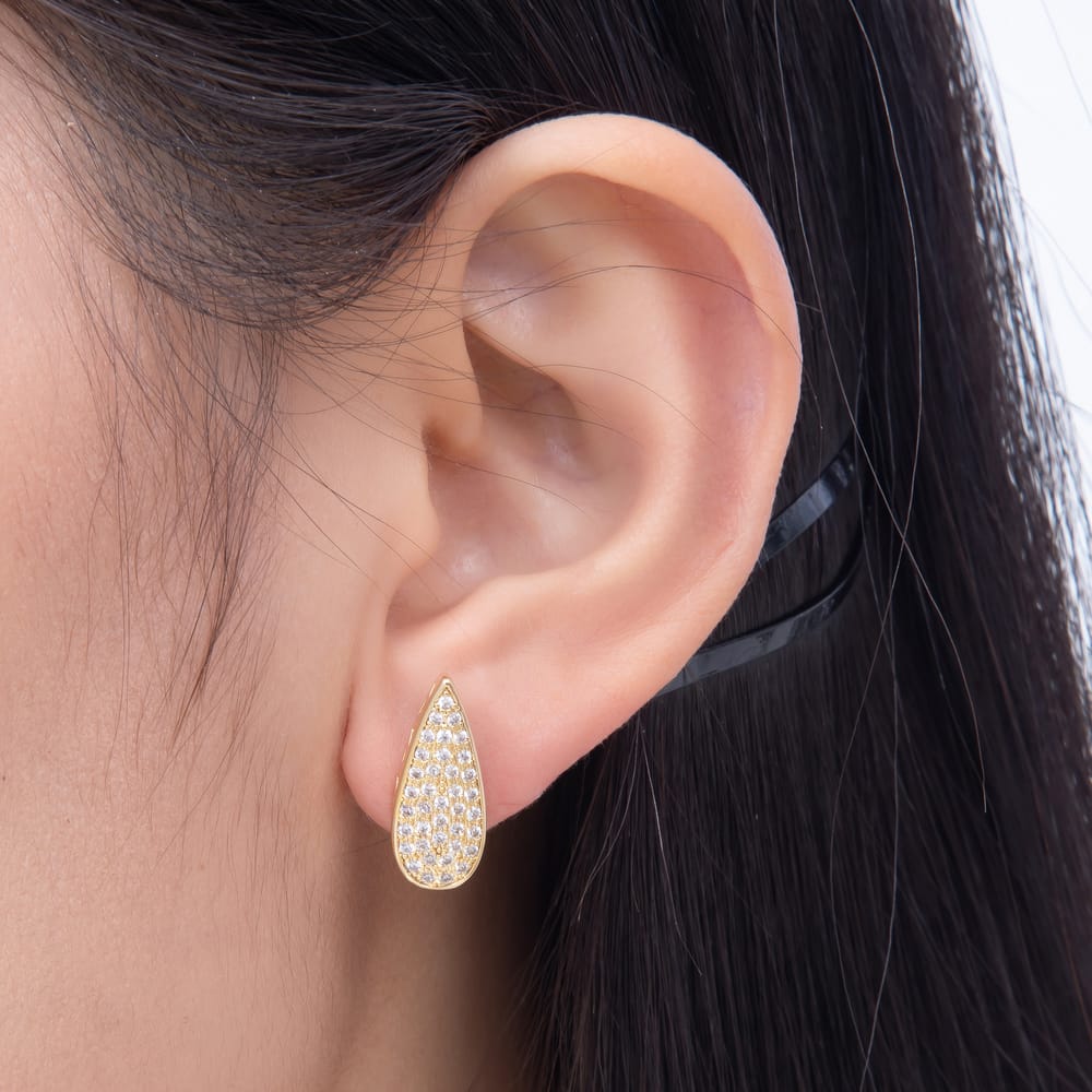 16K Gold Filled 18.5mm Micro Paved CZ Teardrop Stud Earrings | Earrings-01103