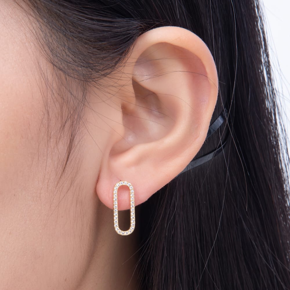 16K Gold Filled 17.5mm Clear Micro Paved CZ Open Oblong Stud Earrings | Earrings-01090