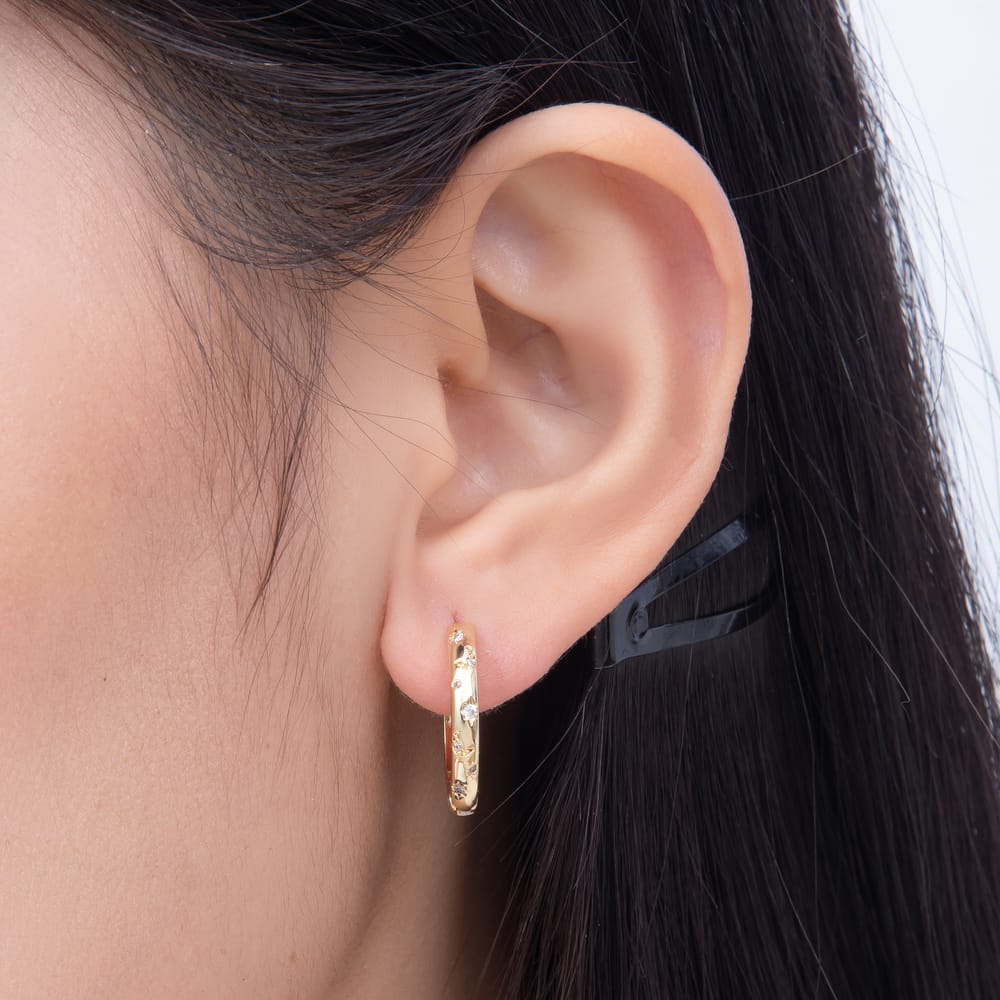 16K Gold Filled 20mm Celestial Star CZ Dotted Huggie Hoop Earrings | Earrings-01104