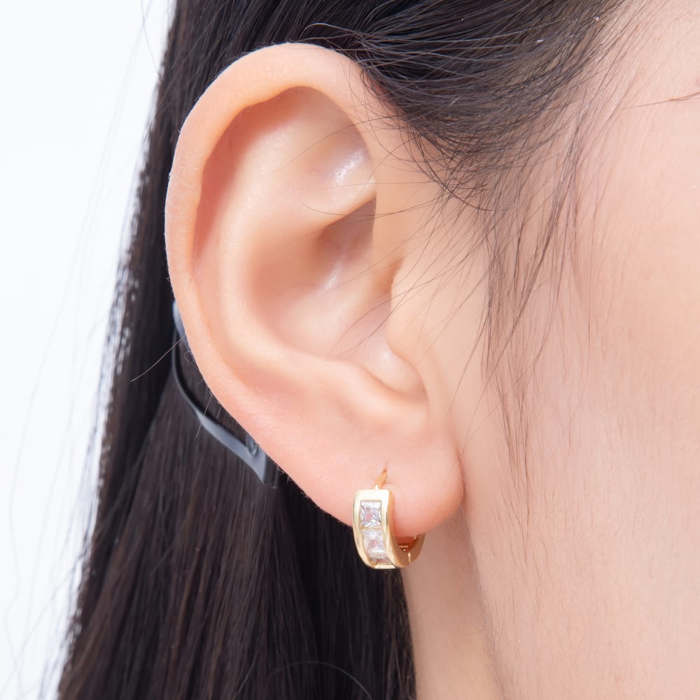 16K Gold Filled 12mm Baguette Square CZ Cartilage Huggie Earrings | Earrings-01106