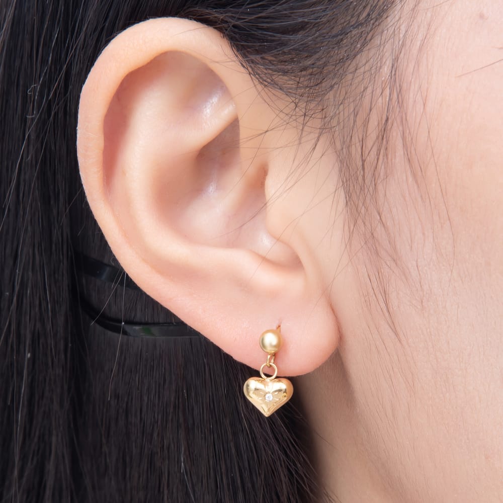 Stainless Steel PVD 10mm Clear CZ Starburst Chubby Heart Round Drop Stud Earrings in Gold & Silver | Earrings-01159 Earrings-01160