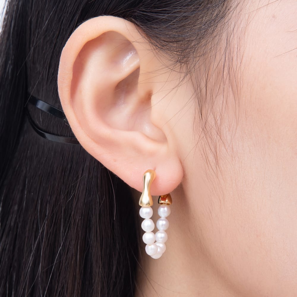18K Gold Filled 30mm Shell Pearl U-Shaped Hoop in Gold & Silver | Earrings-01205 Earrings-01206