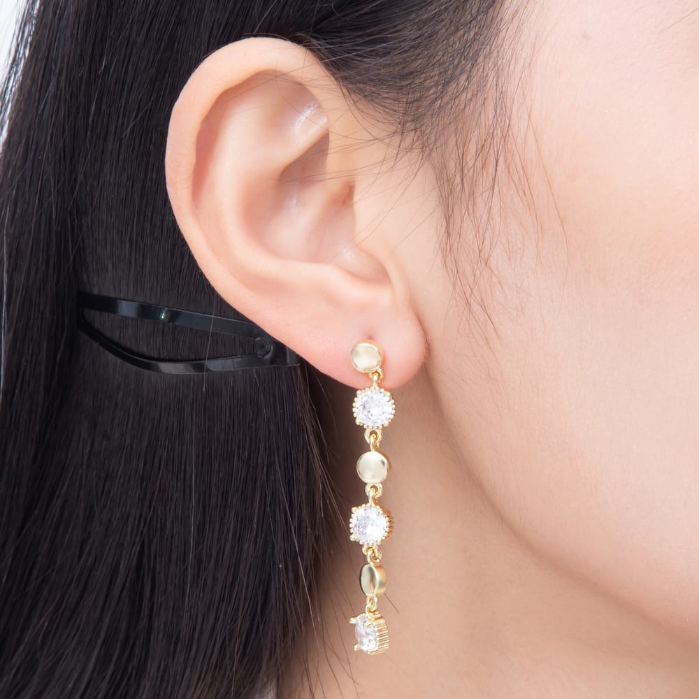 16K Gold Filled 53mm Clear CZ Round Drop Stud Earrings in Gold & Silver | Earrings-01049 Earrings-01050
