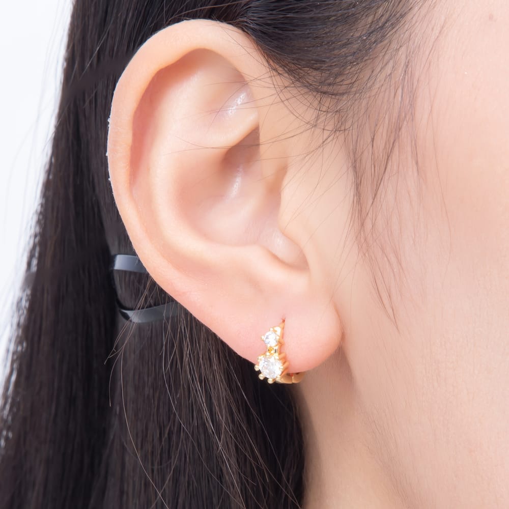 16K Gold Filled 10.5mm Clear CZ Round Double Solitaire CZ Cartilage Huggie Earrings in Gold & Silver | Earrings-01076 Earrings-01077