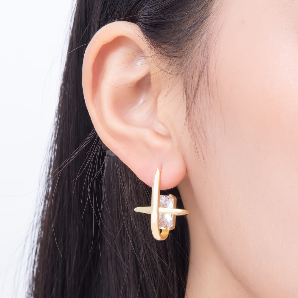 16K Gold Filled 26mm Clear Baguette CZ North Star Stud Earrings | Earrings-00918 -Earrings-00919