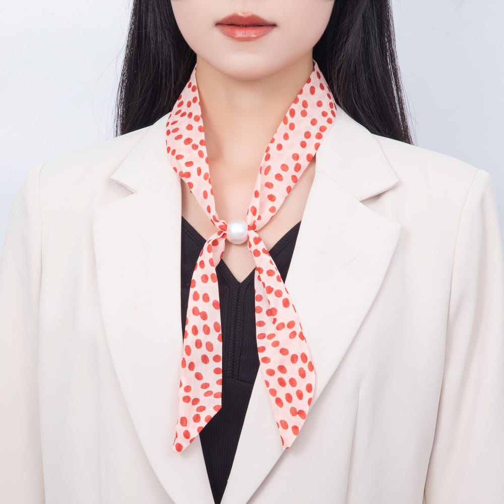 Faux Pearl Slider Beads Polka Dot Chiffon Ribbon Bandana Scarf Necklace | WA-00462 - WA-00463