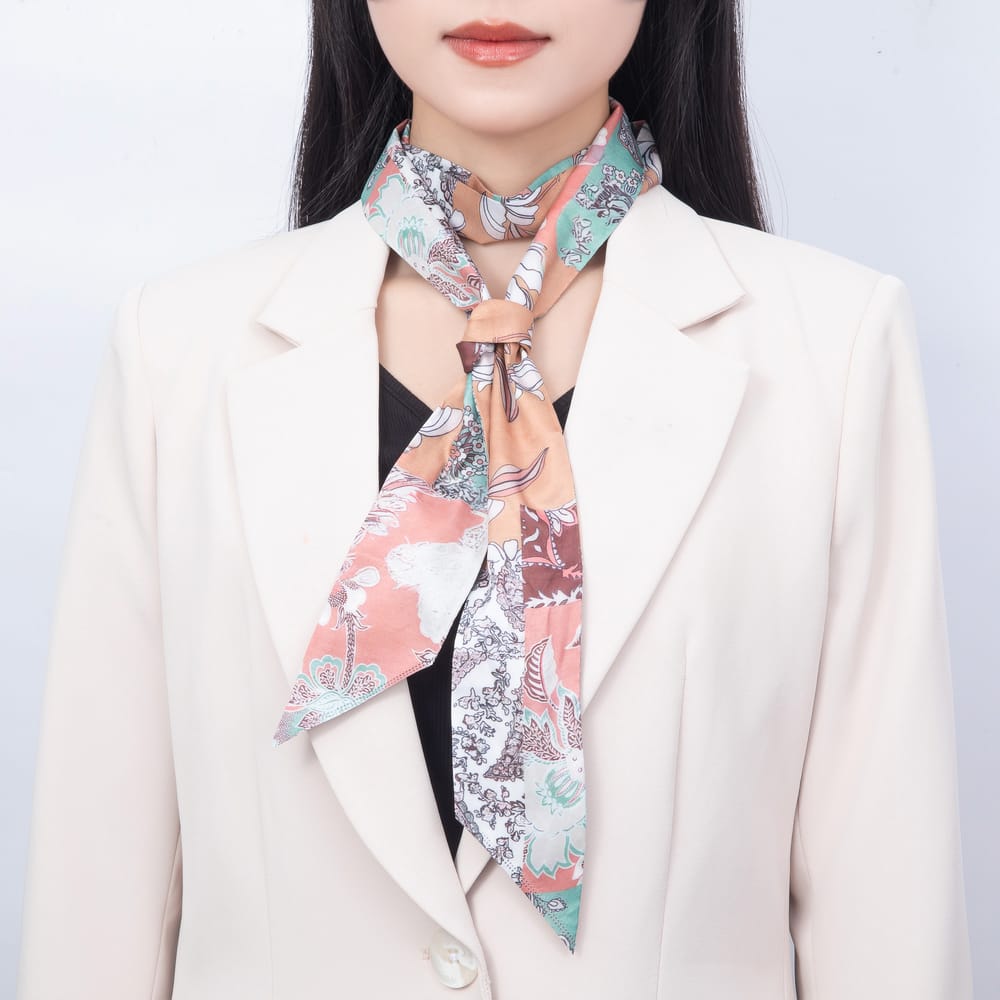 Ethnic Paisley & Boho Floral Printed Satin Twill Ribbon Scarf Necklace | WA-00565 - WA-00569