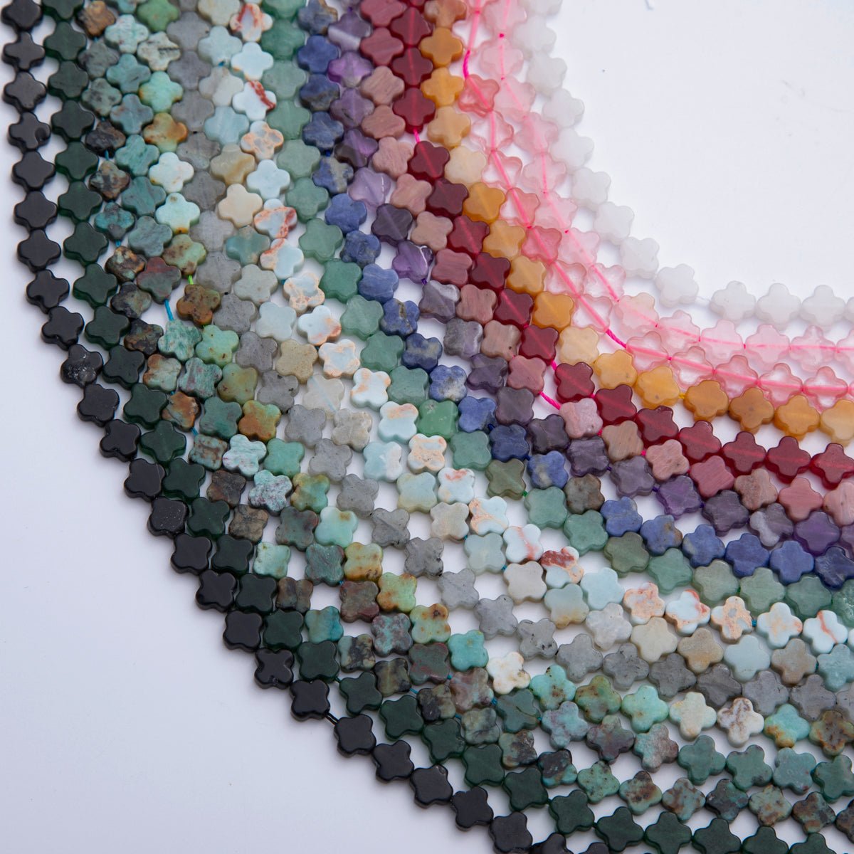 8mm Natural Gemstone Quatrefoil Bead Strand Finding | WA - 3187 ~ WA - 3204 - DLUXCA