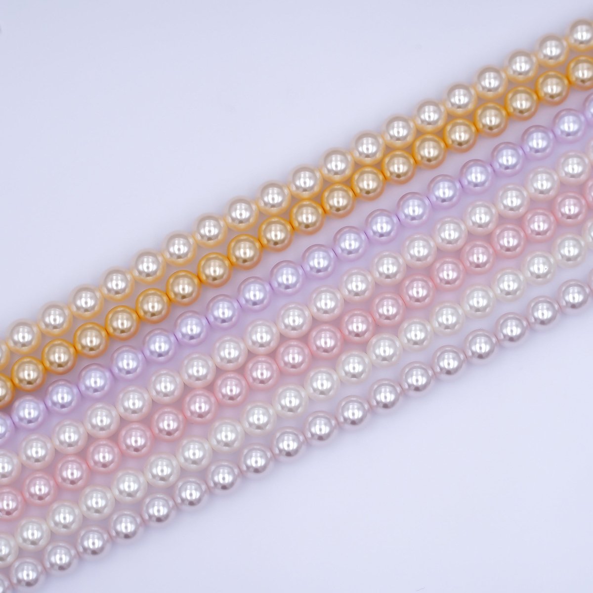 8mm Round White, Purple, Pink Shell Pearl Strand | WA - 2991 ~ WA - 3015 - DLUXCA
