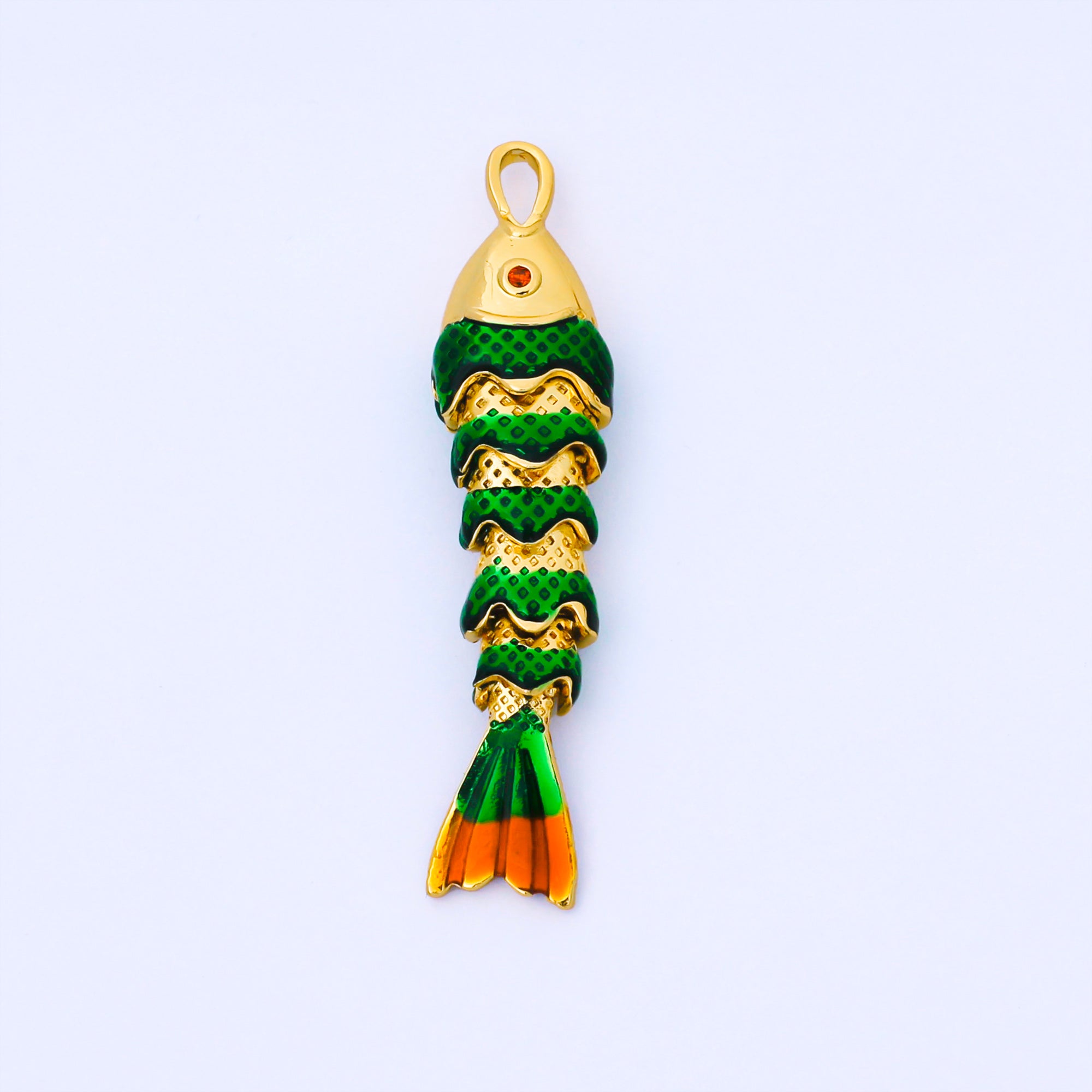 24K Gold Filled Colorful Enamel Fish 3D Movable Animal Charm | AA1667