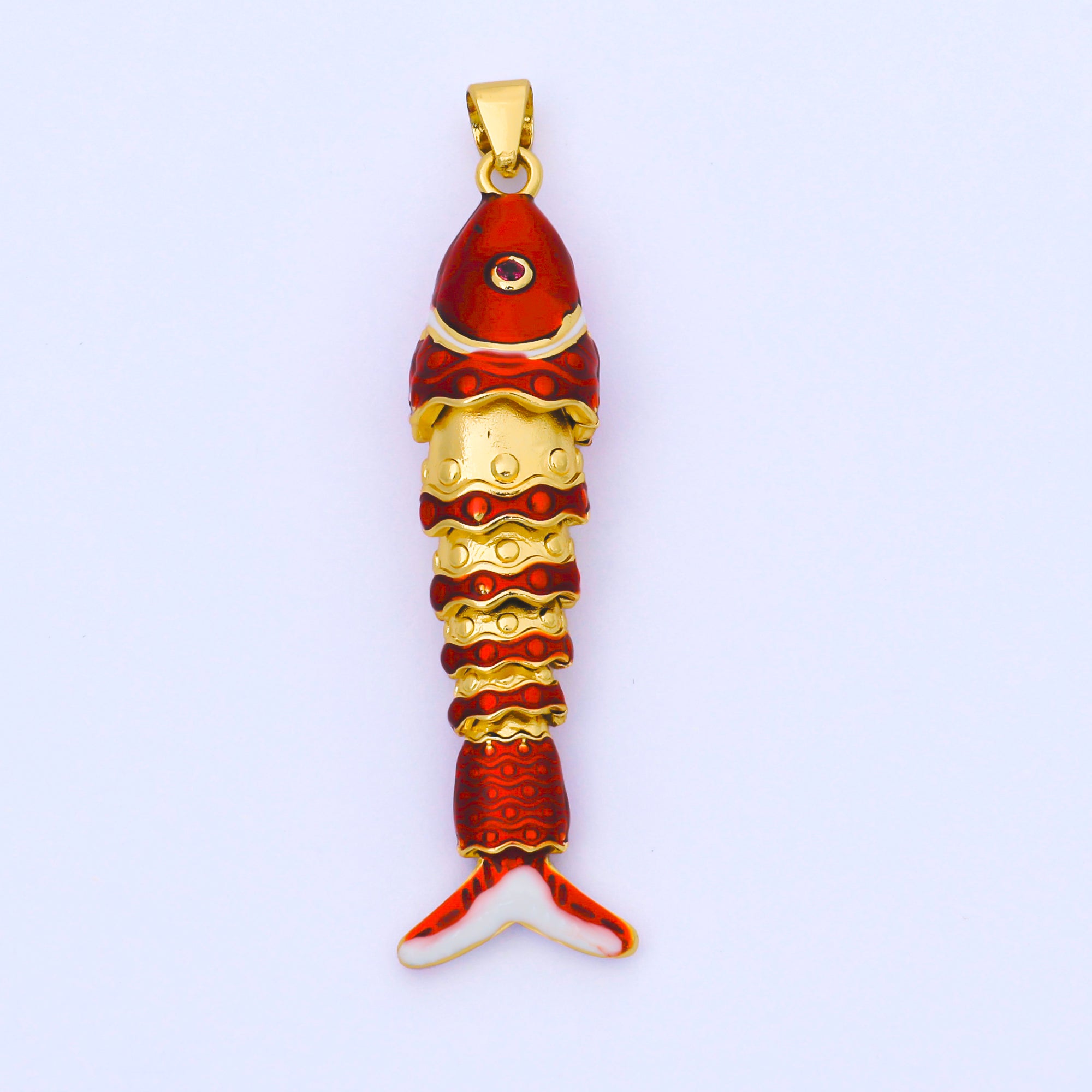 24K Gold Filled Colorful Enamel Koi Fish 3D Articulated Fish Pendant Animal Charm | AA1669
