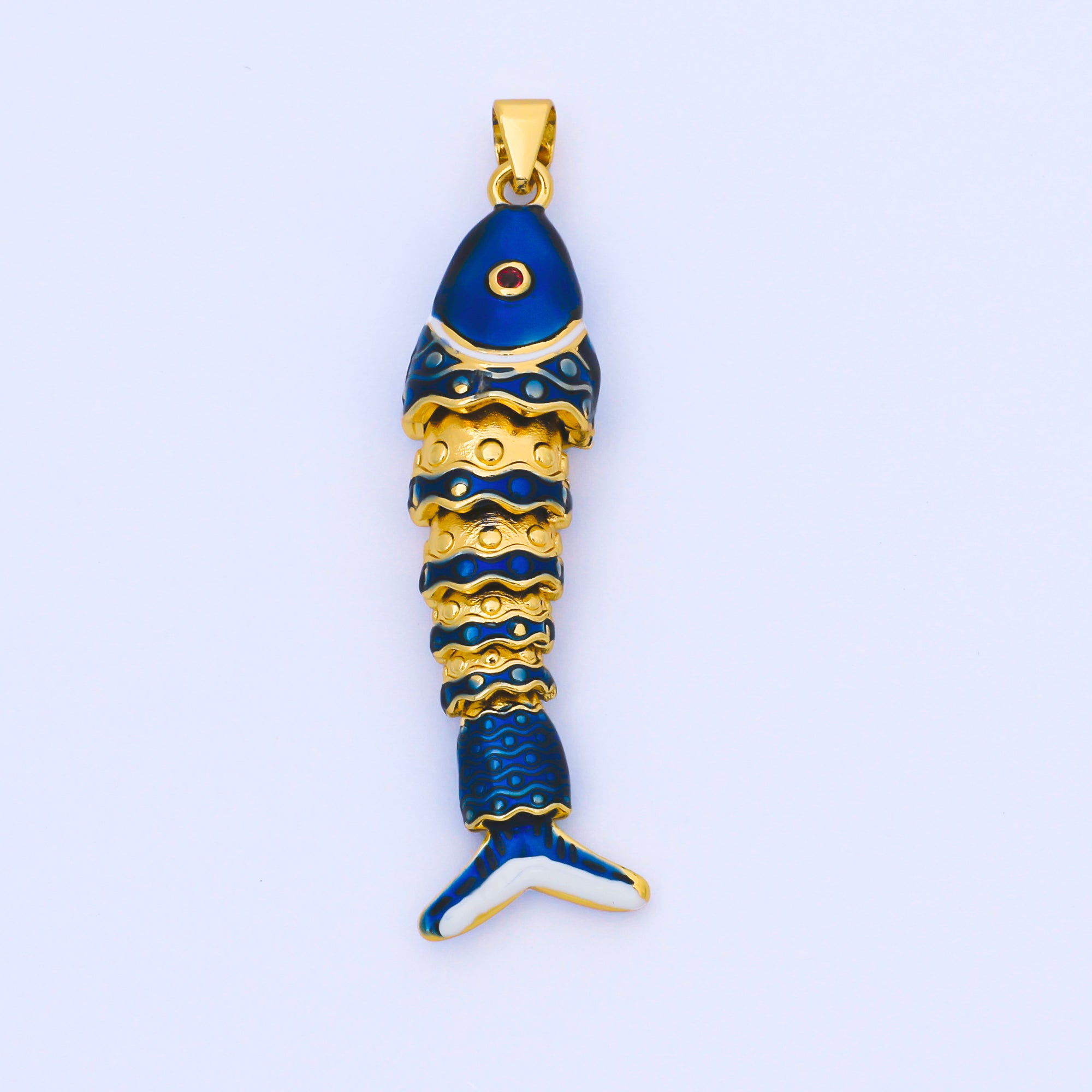 24K Gold Filled Colorful Enamel Koi Fish 3D Articulated Fish Pendant Animal Charm | AA1669
