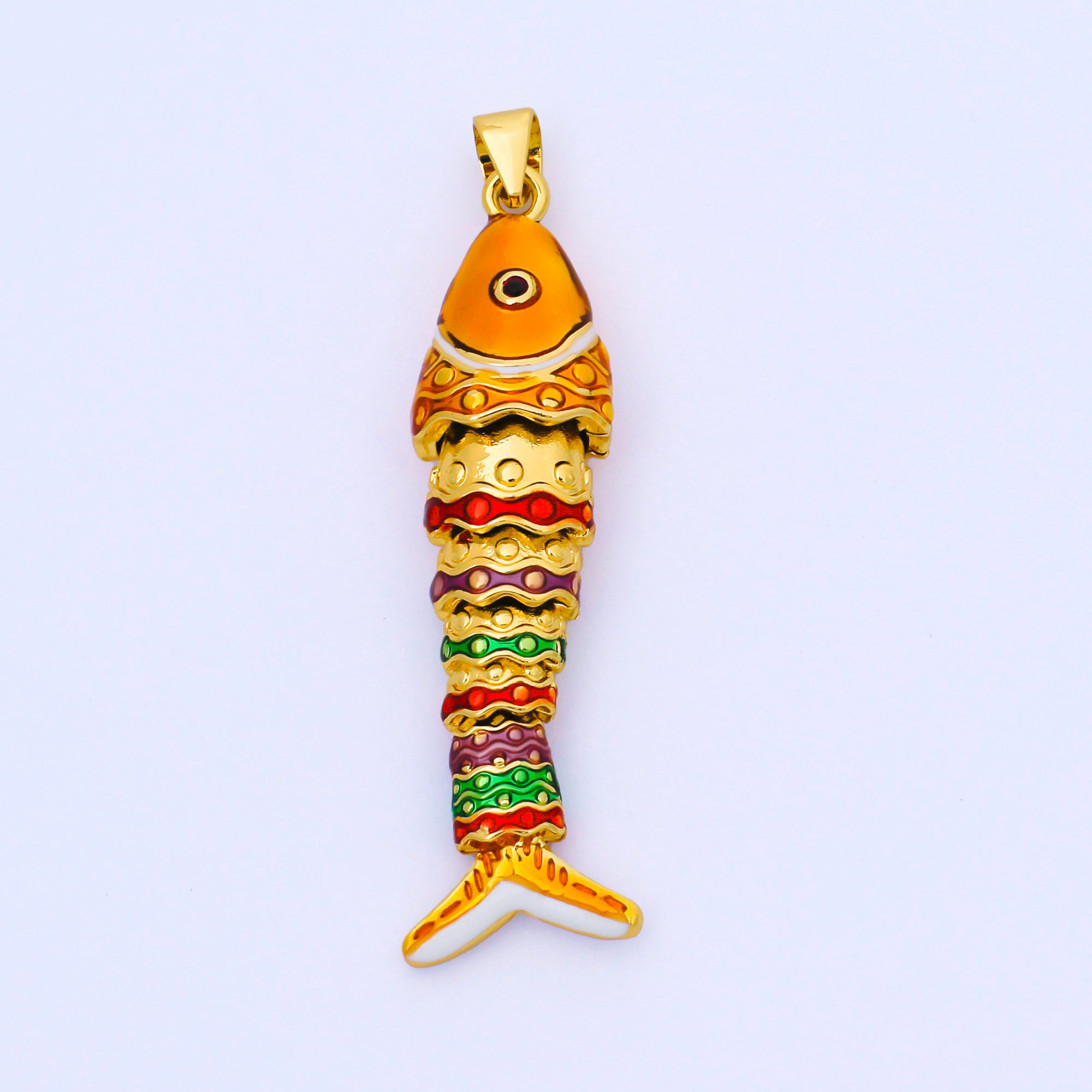 24K Gold Filled Colorful Enamel Koi Fish 3D Articulated Fish Pendant Animal Charm | AA1669