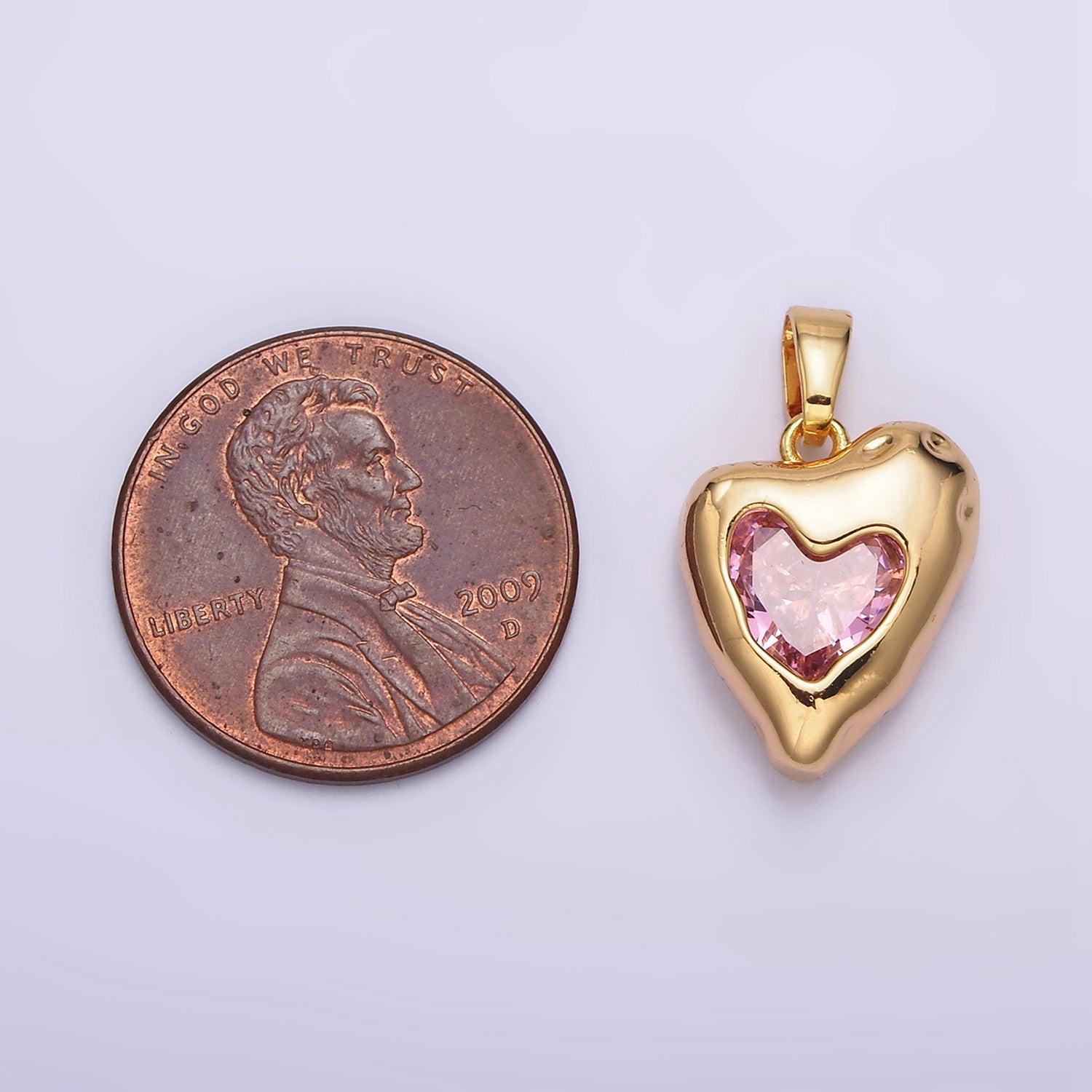 24K Gold Filled Clear, Pink CZ Molten Heart Pendant | AA592 AA593 - DLUXCA