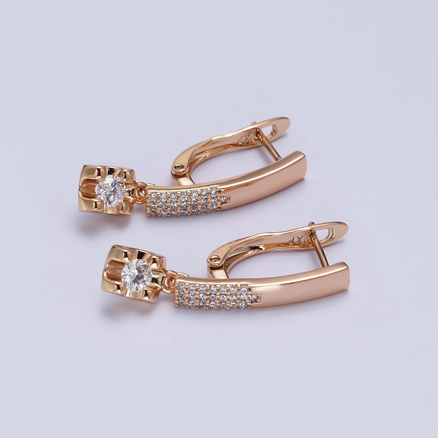 Dainty Huggie Earring Lever Back Earring with Small CZ Stone AB1057