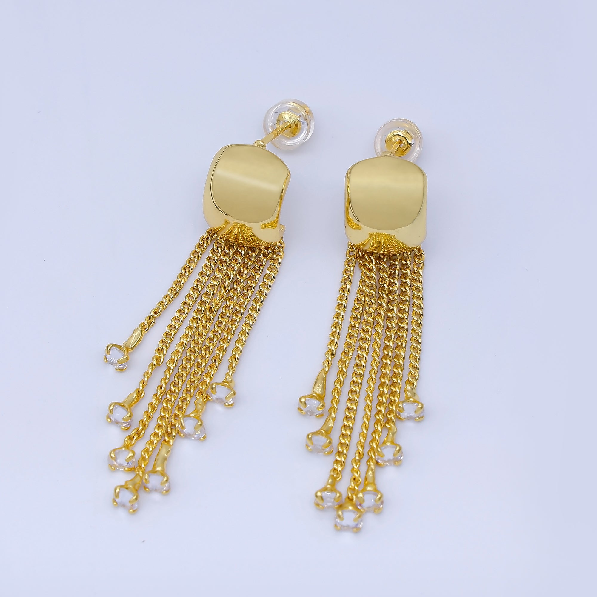 24K Gold Filled 46.5mm CZ Curb Chain C-Shaped Hoop Drop Earrings | AB1635