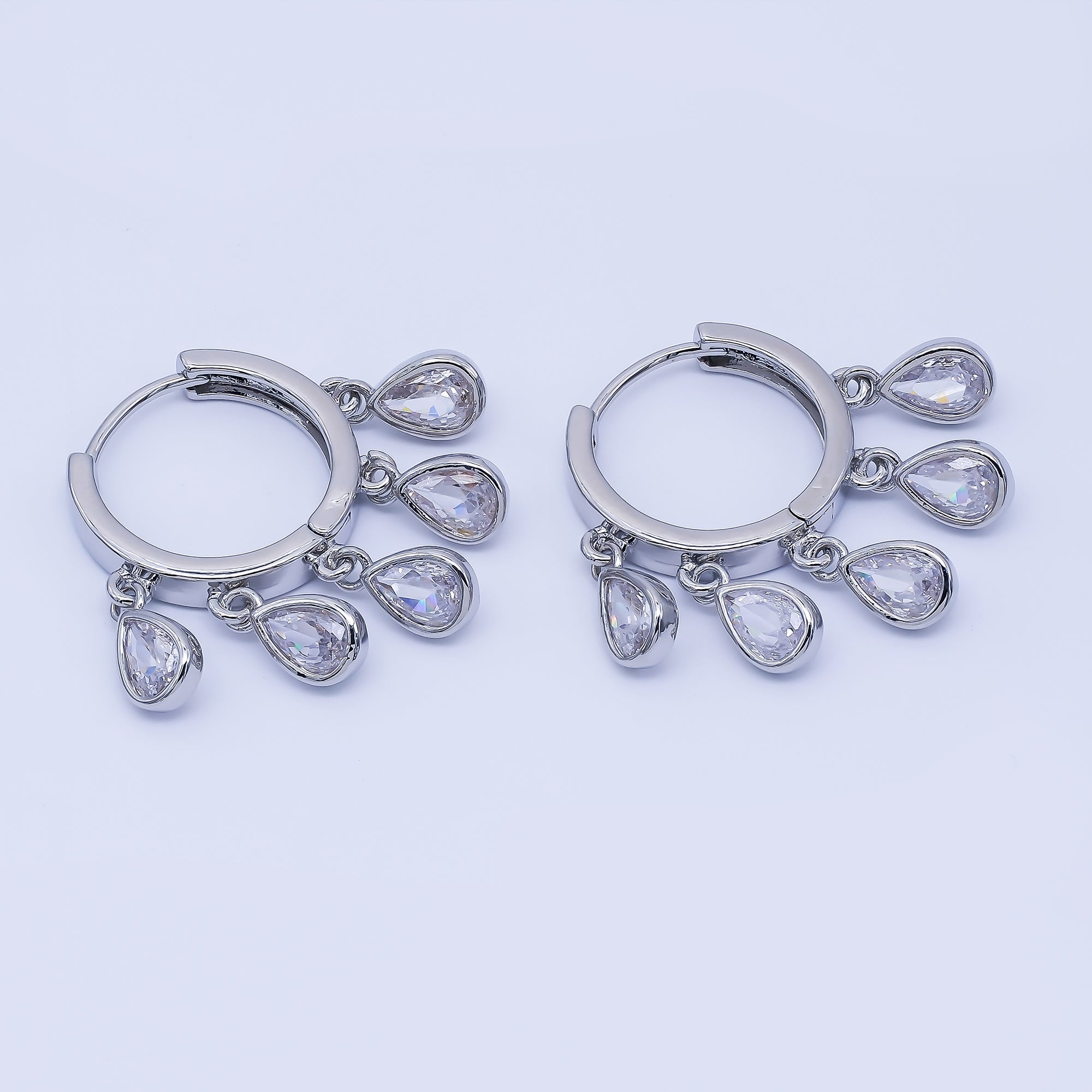 Dainty Silver 20mm Simple Lever Back Hoops Earrings with Tear Drop CZ | AB1640