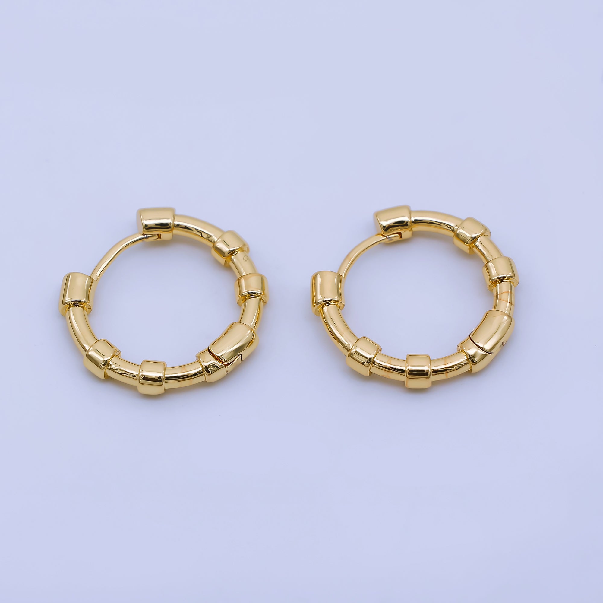 24K Gold Filled 18mm Beaded Hoop Earrings Modern Tube Design Hoops | AB1657