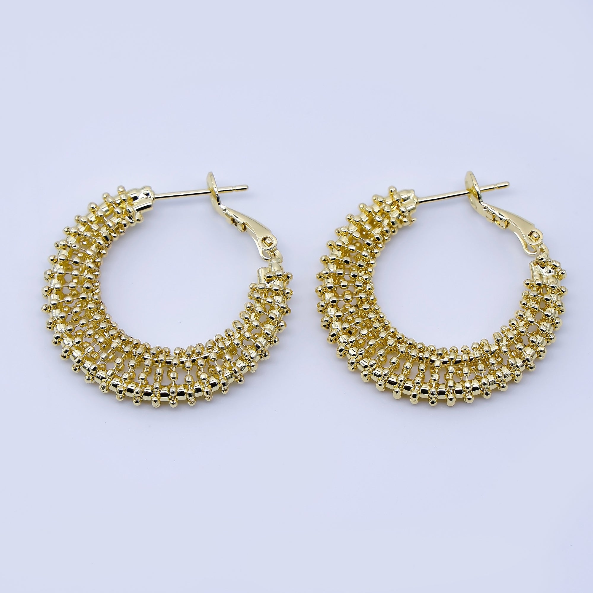 18K Gold Filled 30mm Beaded Bubble Geometric Hinge Hoop Earrings | AB1662