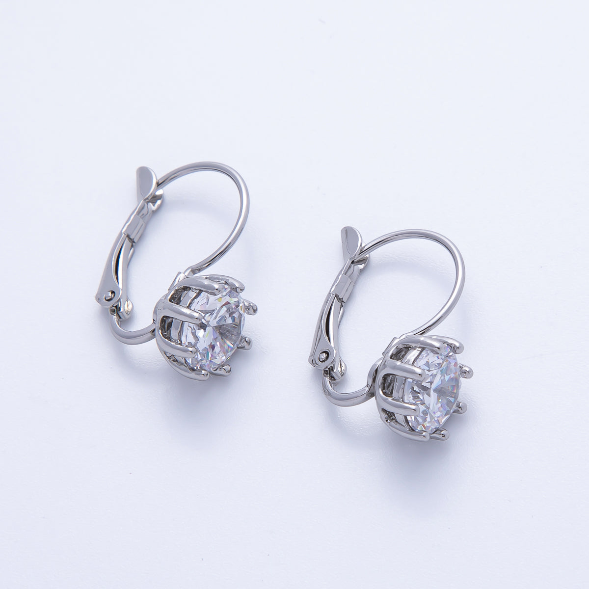 18K Gold Filled 20.3mm Clear CZ Round Lever Back Drop Earrings in Gold & Silver | AB1679 AB1680