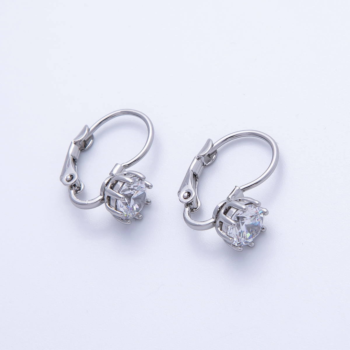 18K Gold Filled 17.5mm Clear CZ Round Lever Back Drop Earrings in Gold & Silver | AB1681 AB1682