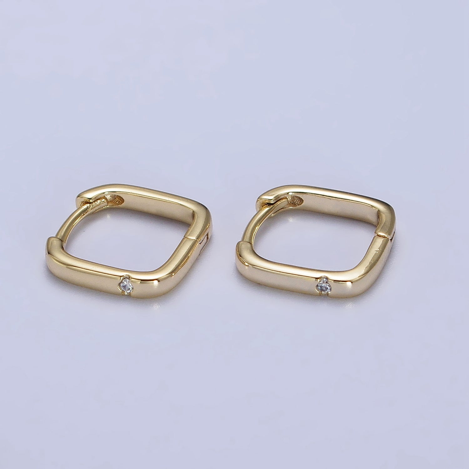 14K Gold Filled Clear CZ Boxy Square Hoop Earrings | AB241