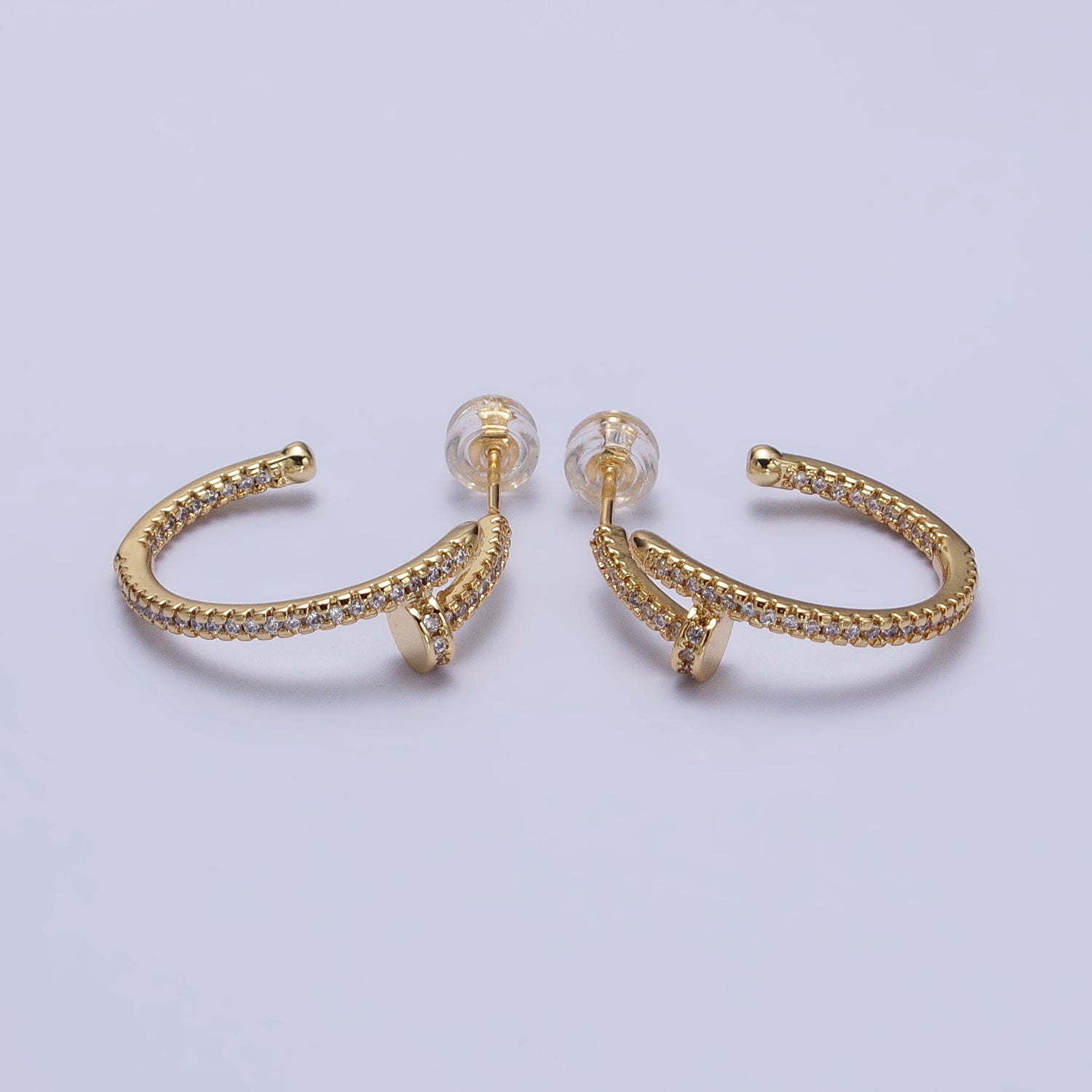 24K Gold Filled 23mm Needle Micro Paved CZ Hoop Earrings in Gold & Silver | AB534 AB535