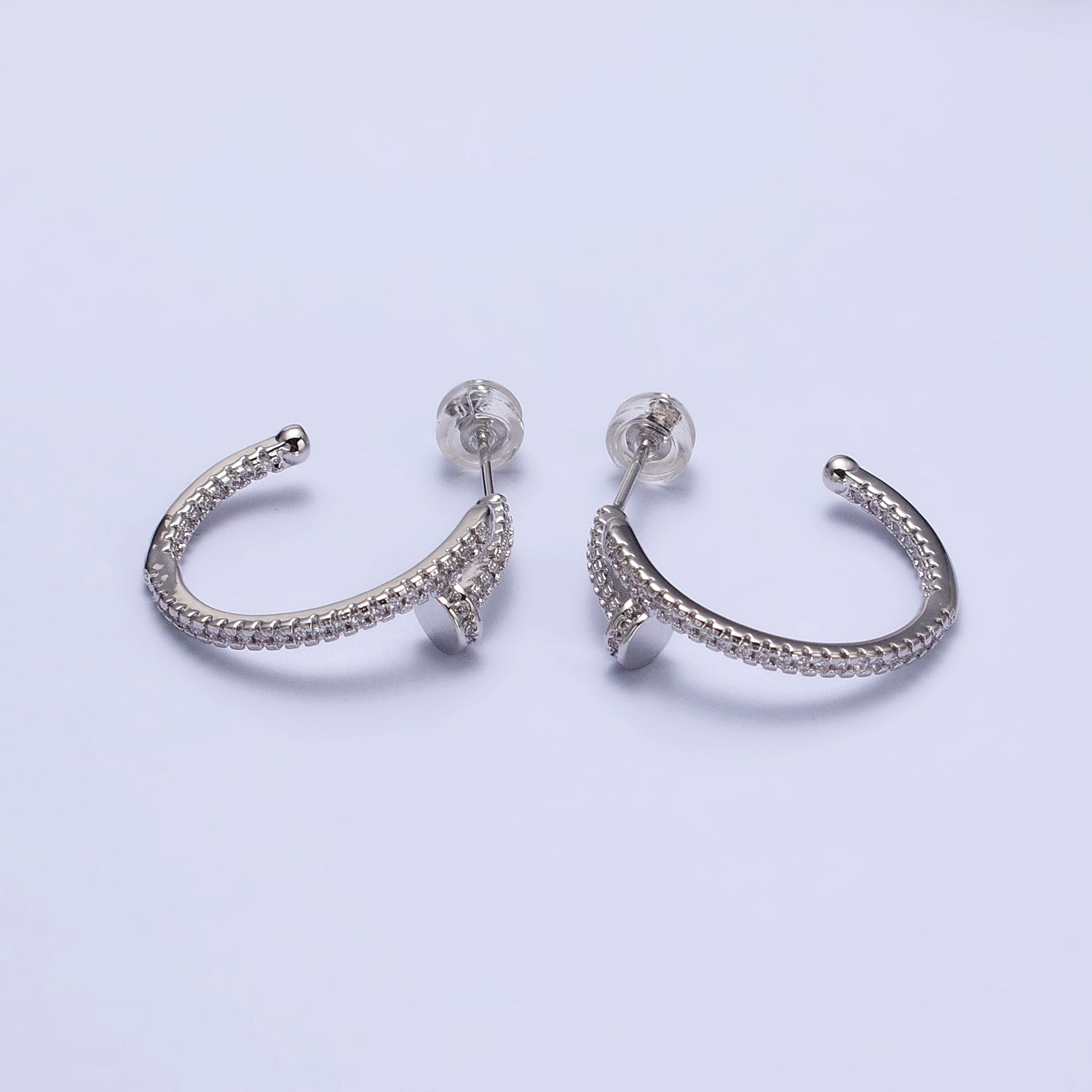 24K Gold Filled 23mm Needle Micro Paved CZ Hoop Earrings in Gold & Silver | AB534 AB535