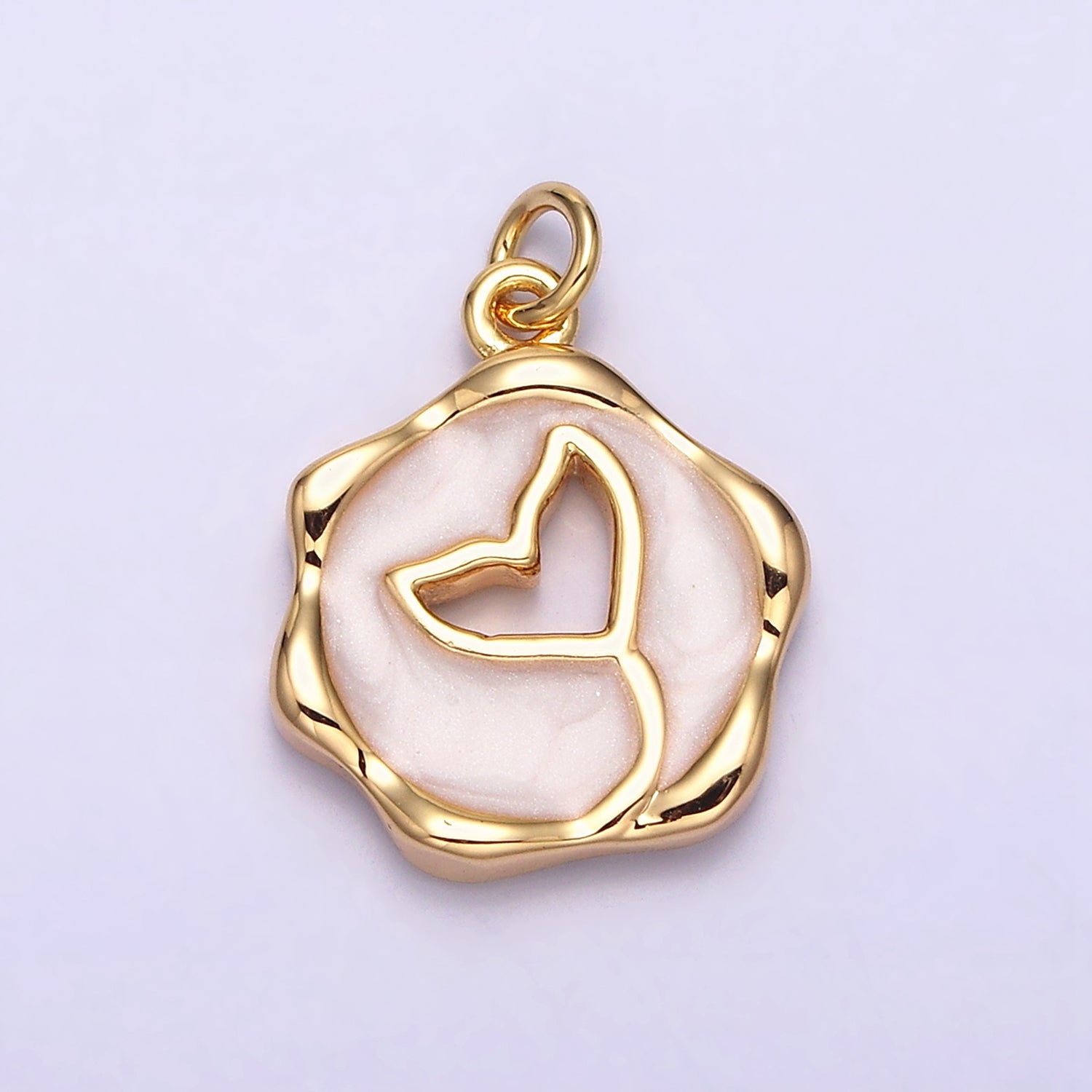16K Gold Filled White, Pink, Blue Ocean Whale Tail Glitter Enamel Stamped Round Charm in Gold & Silver | AC1093 - AC1098