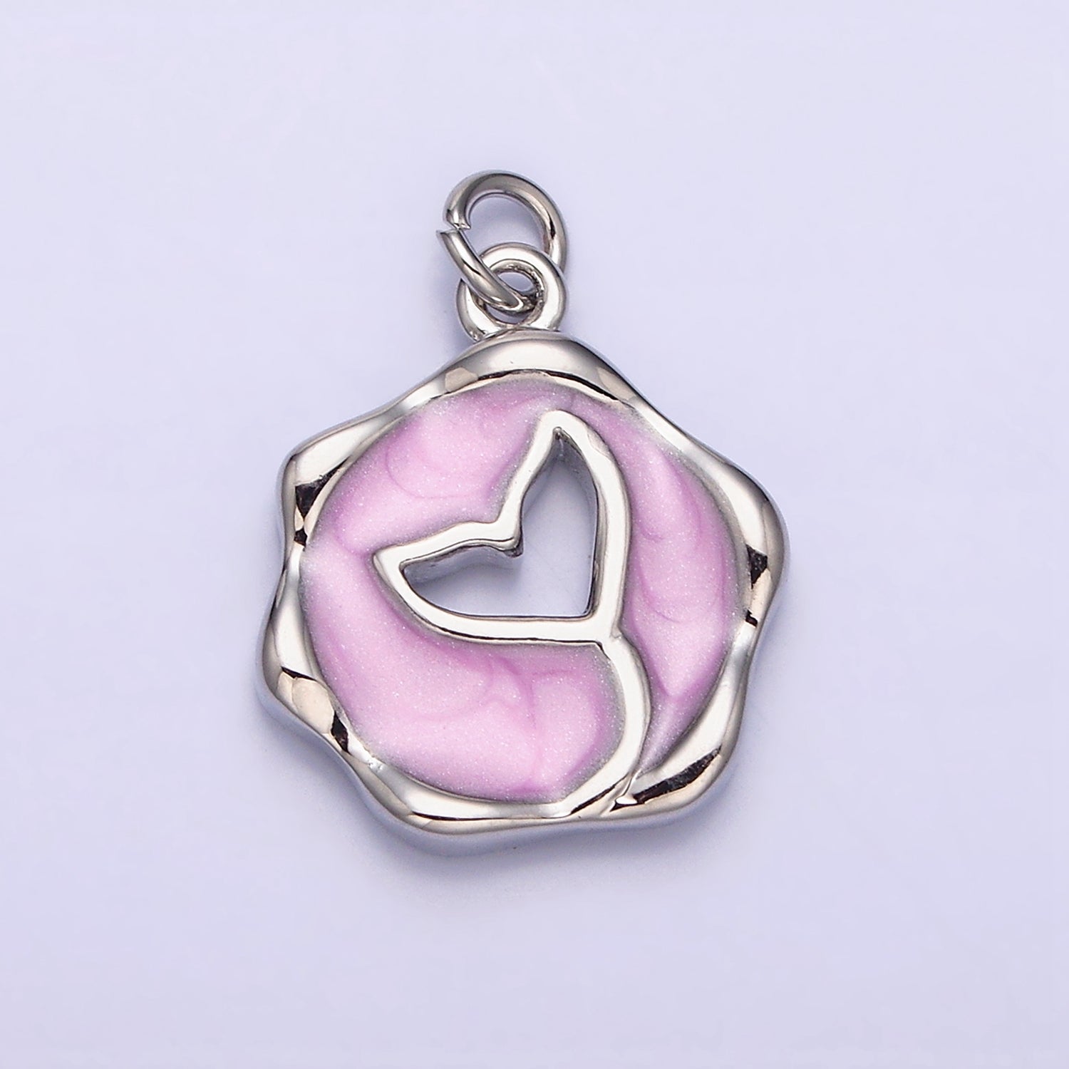 16K Gold Filled White, Pink, Blue Ocean Whale Tail Glitter Enamel Stamped Round Charm in Gold & Silver | AC1093 - AC1098