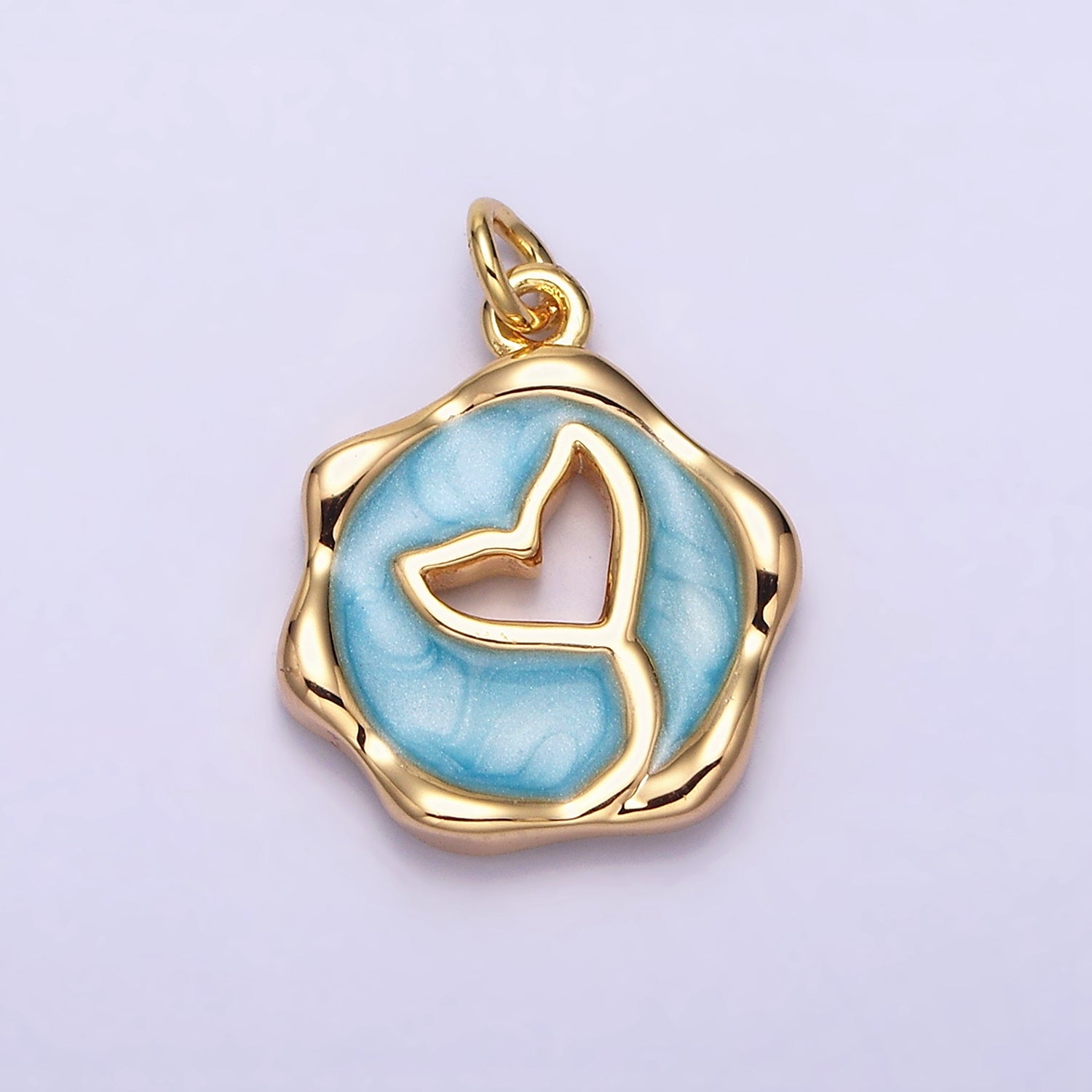 16K Gold Filled White, Pink, Blue Ocean Whale Tail Glitter Enamel Stamped Round Charm in Gold & Silver | AC1093 - AC1098