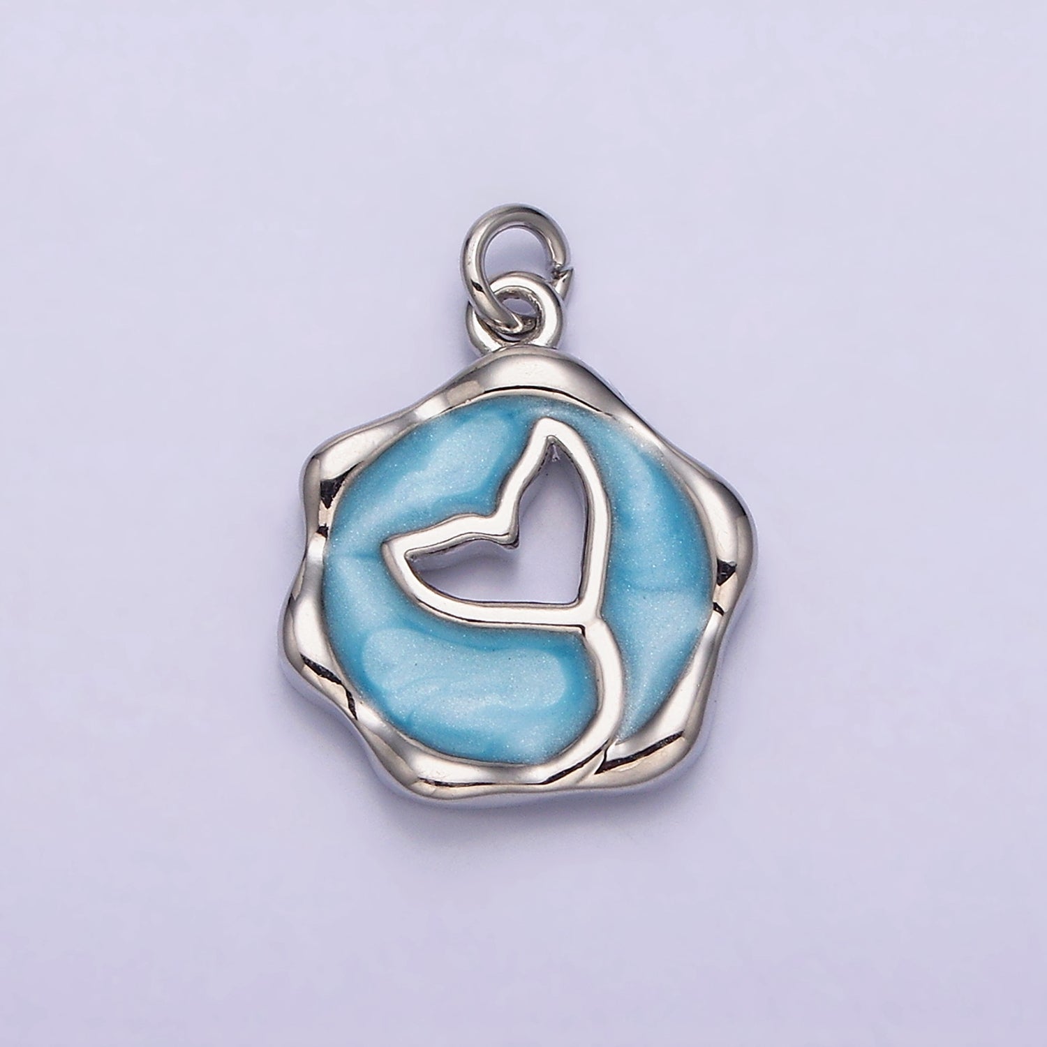 16K Gold Filled White, Pink, Blue Ocean Whale Tail Glitter Enamel Stamped Round Charm in Gold & Silver | AC1093 - AC1098