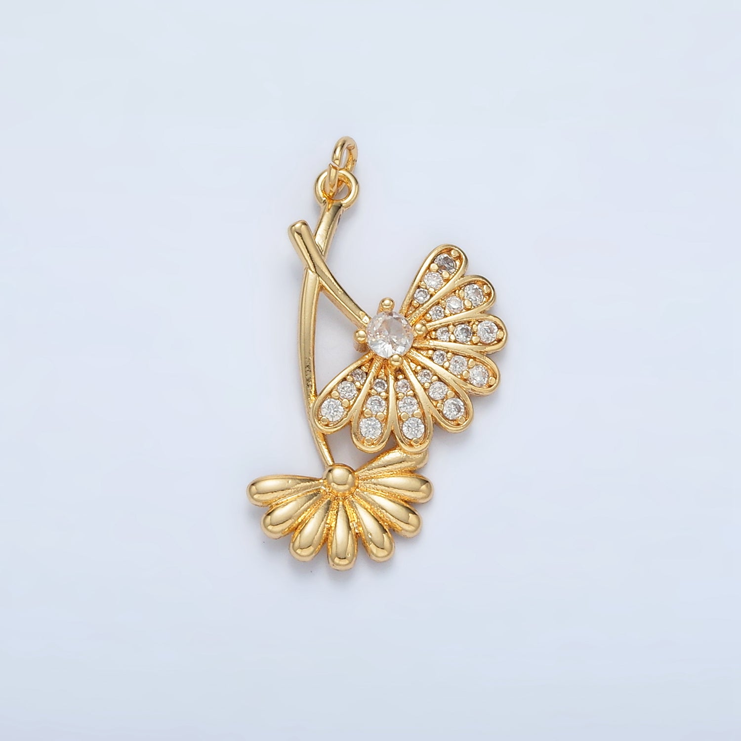 24K Gold Filled 25mm Micro Paved CZ Double Flower Plant Charm | AC140
