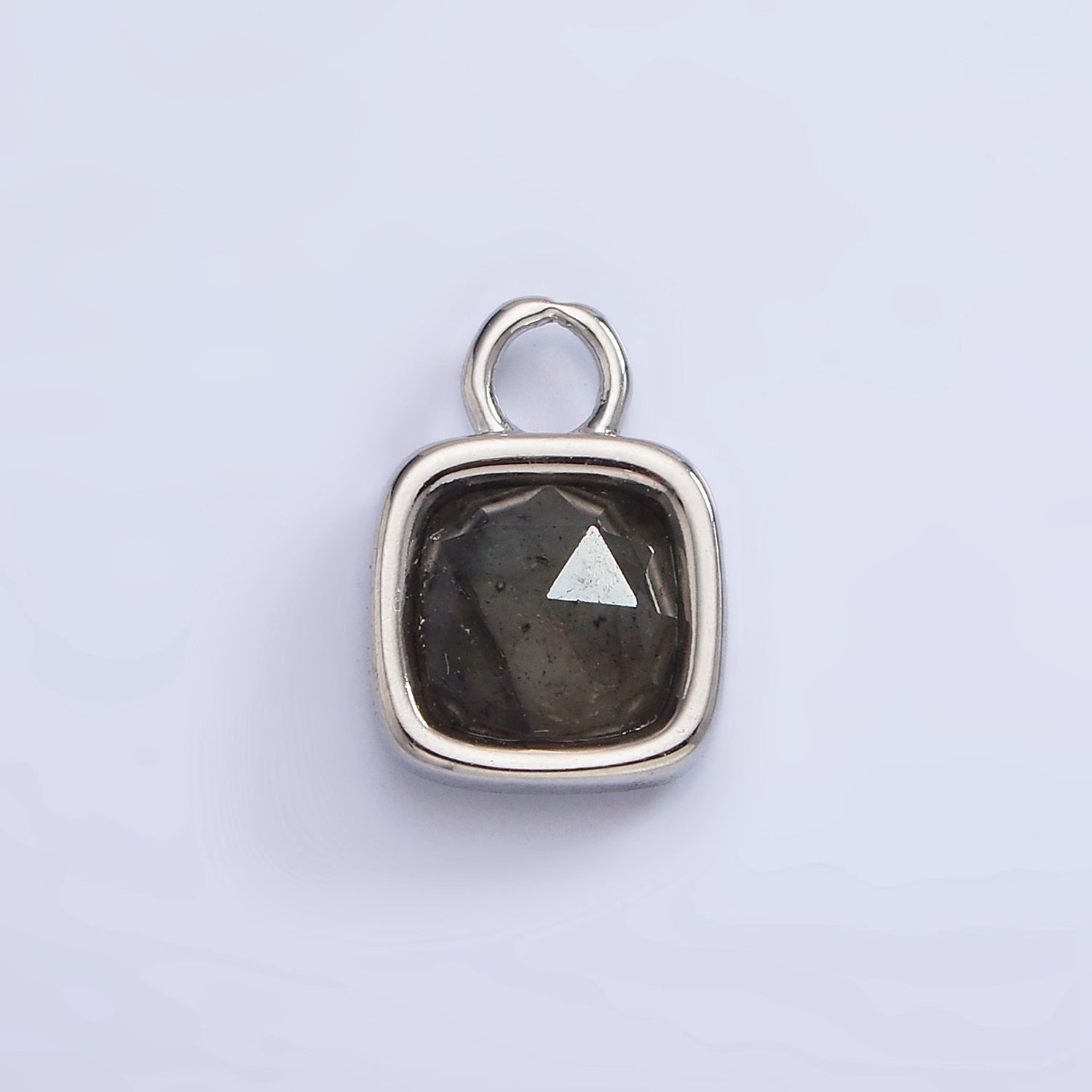 White Gold Filled Square Multifaceted Natural Gemstone Personalized Add-On Silver Charm | AC1530 - AC1542