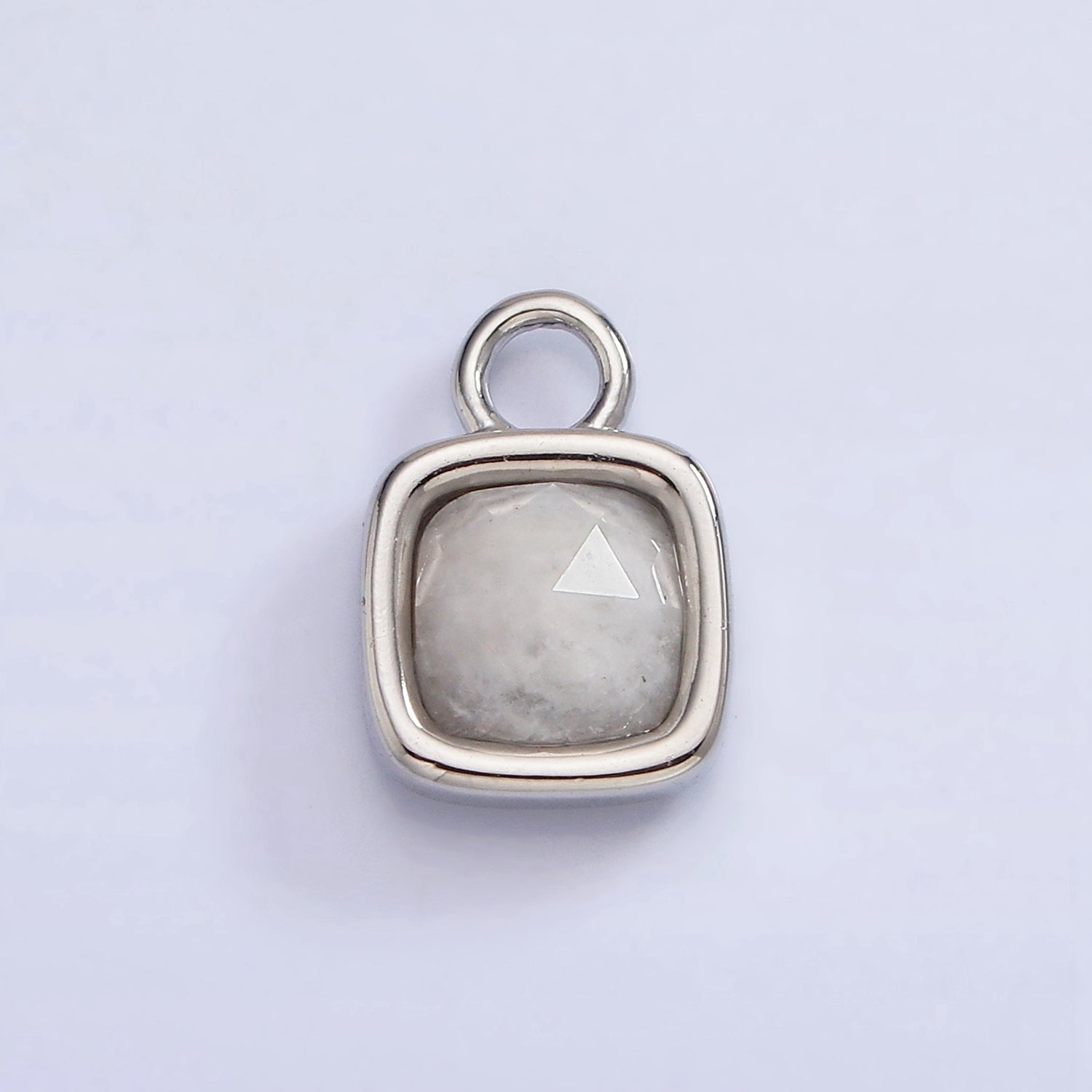 White Gold Filled Square Multifaceted Natural Gemstone Personalized Add-On Silver Charm | AC1530 - AC1542