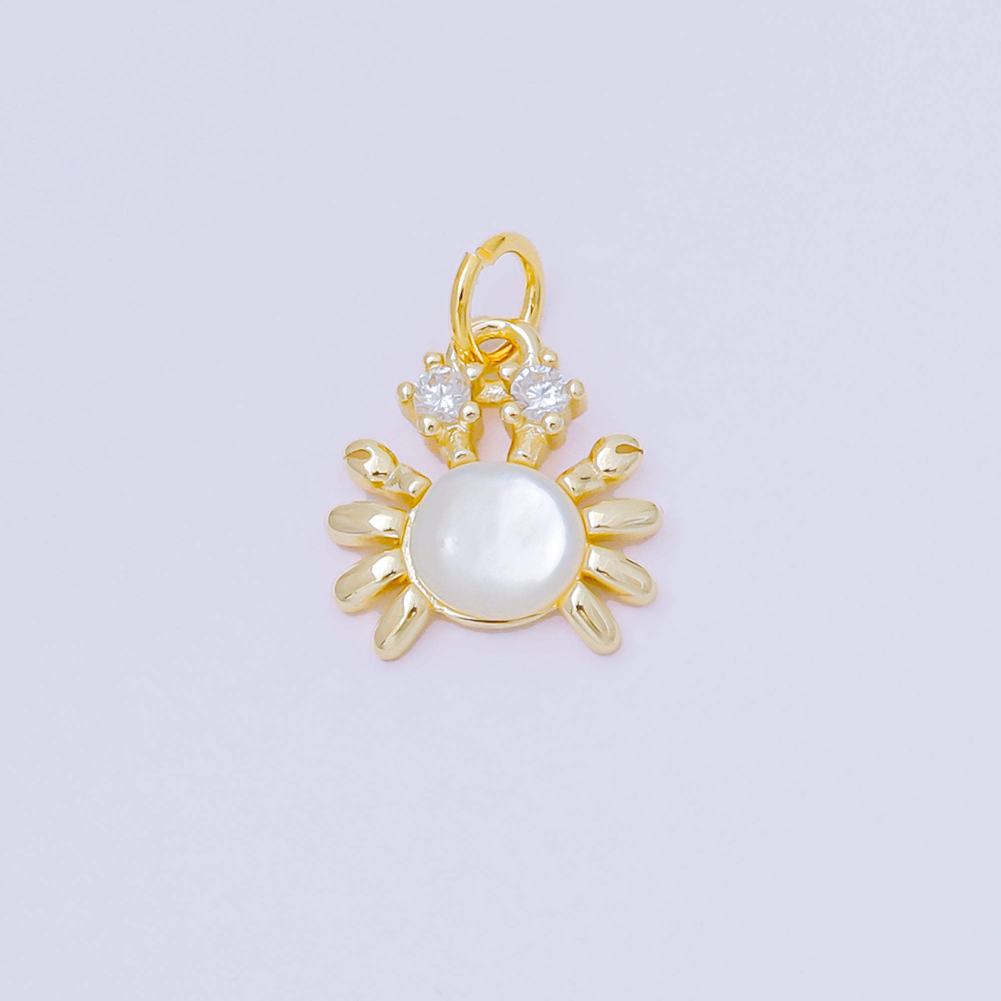 24K Gold Filled 12mm Shell Pearl CZ Crab Crustacean Sea Animal Charm | AC1589