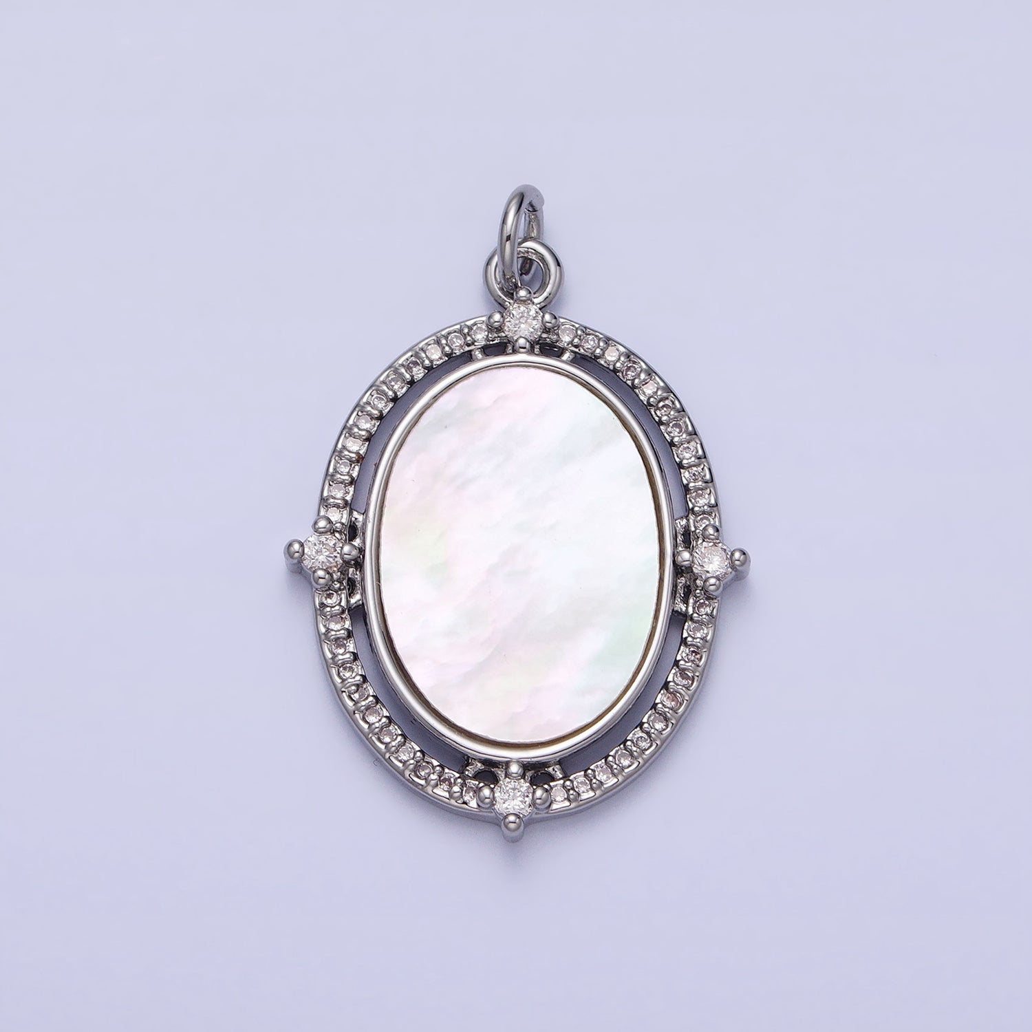 Oval pearl pendant micro pave oval geometric charm in 14k gold filled with clear cz stone for necklace charm supply ac365