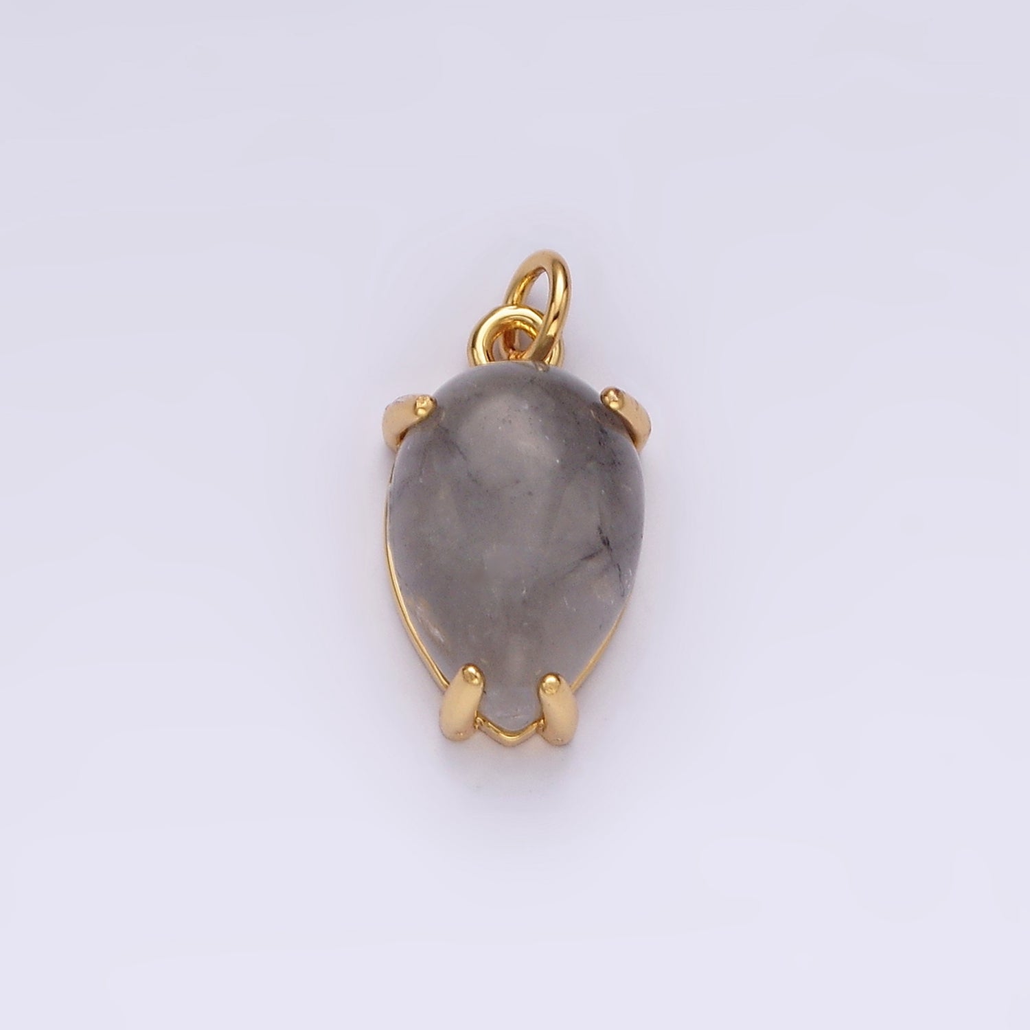 14K Gold Filled 16.5mm Teardrop Grey Agate Gemstone Charm | AC786