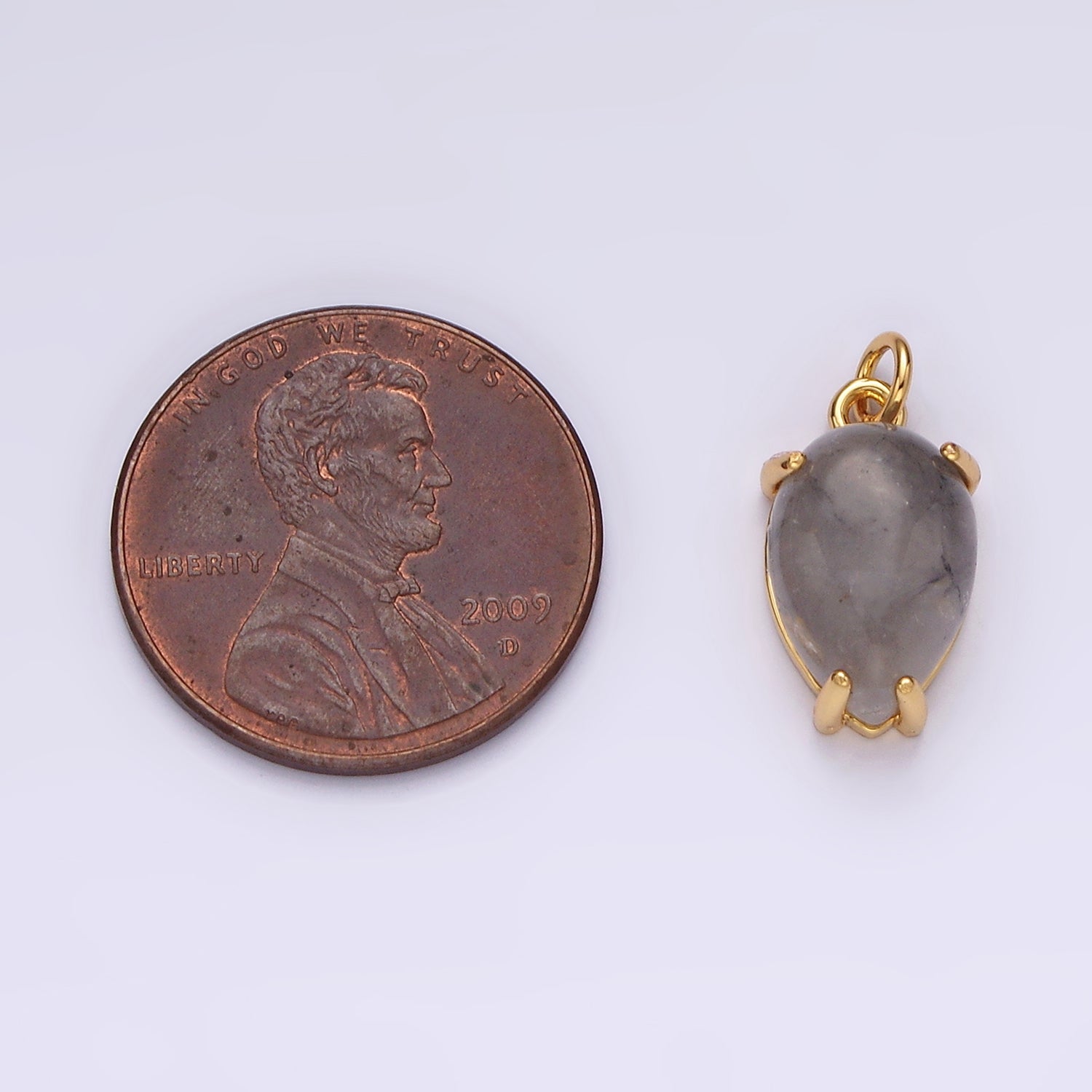 14K Gold Filled 16.5mm Teardrop Grey Agate Gemstone Charm | AC786