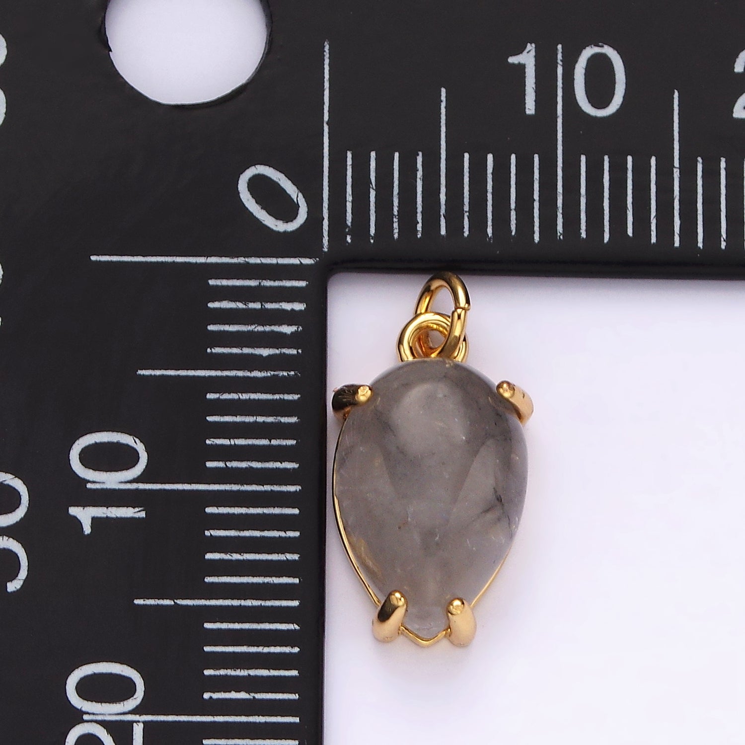 14K Gold Filled 16.5mm Teardrop Grey Agate Gemstone Charm | AC786