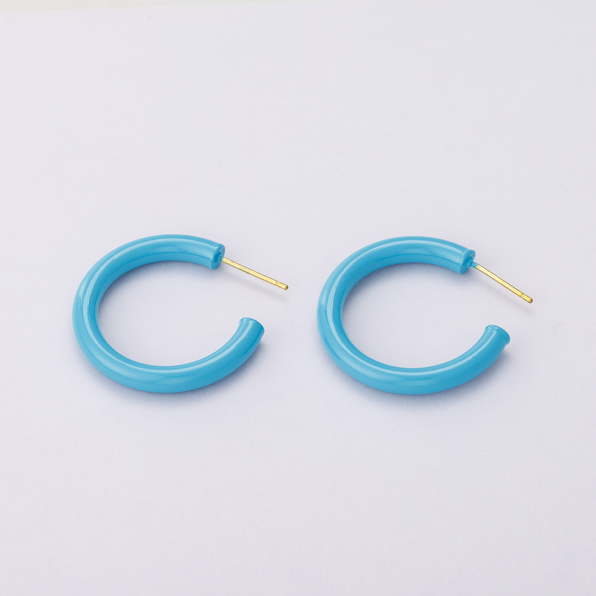 14K Gold Filled 30mm Blue Enamel C-Shaped Hoop Earrings | AD-00380