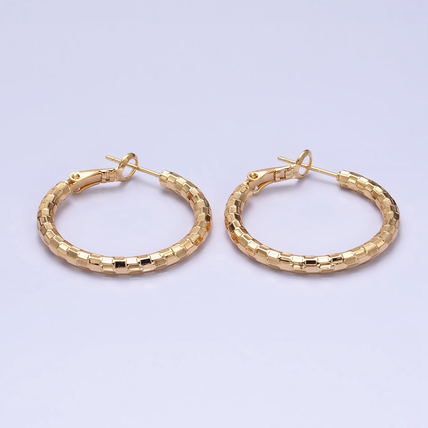 16K Gold Filled 30mm Multifaceted Textured Hinge Hoop Earrings in Gold & Silver | AD1211 AD1212