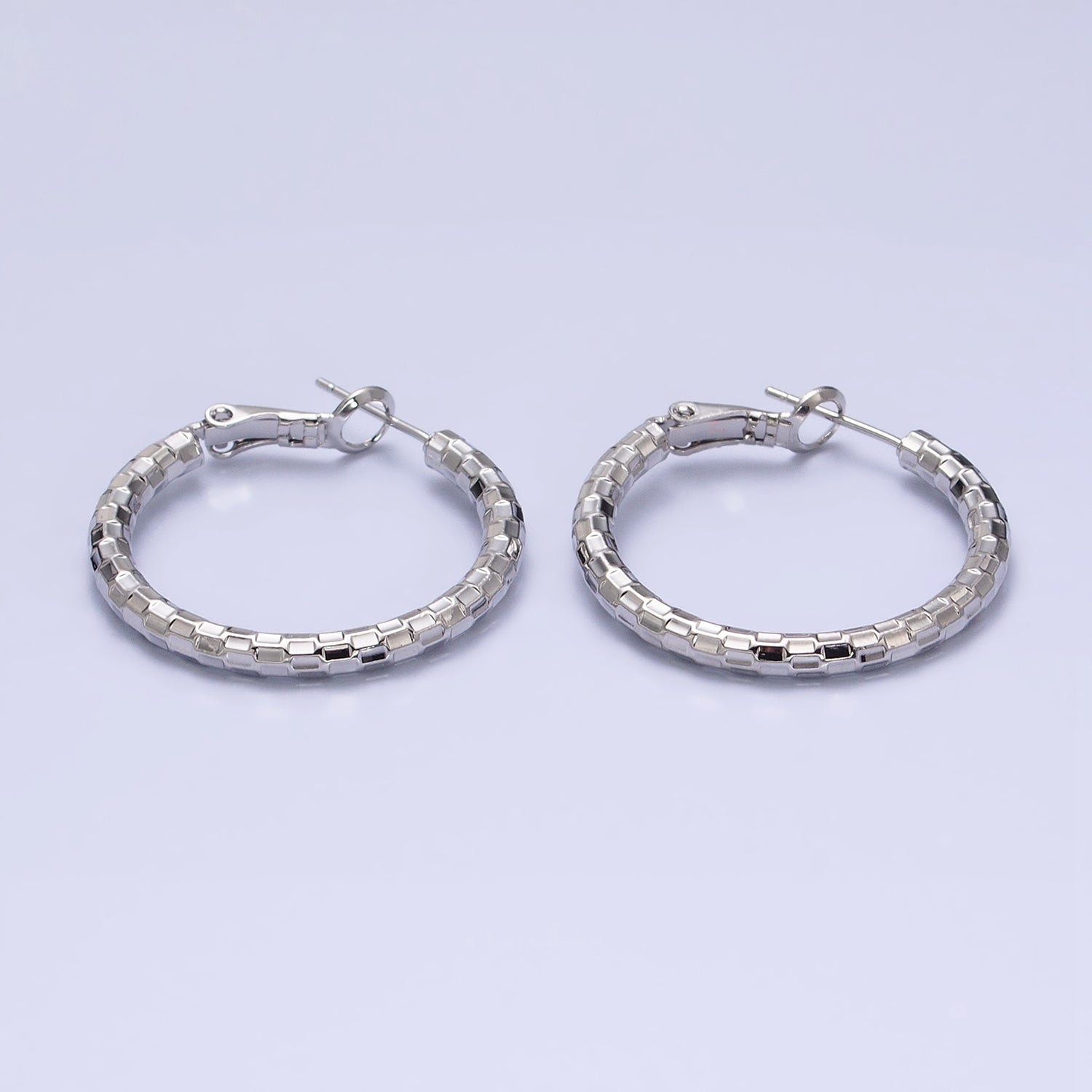 16K Gold Filled 30mm Multifaceted Textured Hinge Hoop Earrings in Gold & Silver | AD1211 AD1212