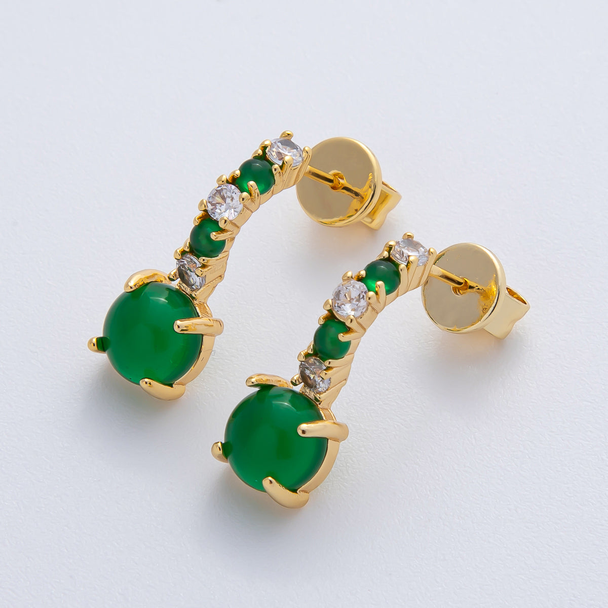18K Gold Filled Green Gemstone CZ Drop C-Shaped Hoop Earrings | AD1613