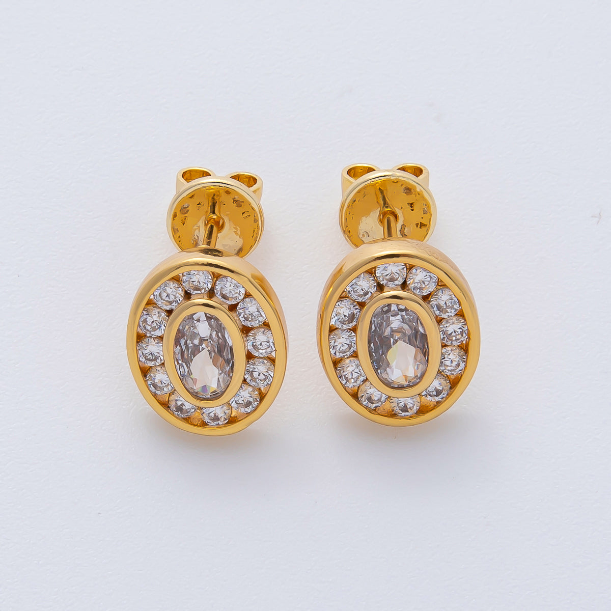 18K Gold Filled 10mm Clear Micro Paved CZ Bezel Oval Stud Earrings | AD1621