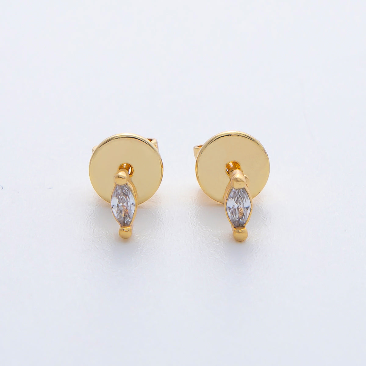18K Gold Filled 5.2mm Clear CZ Marquise Dainty Stud Earrings | AD1626