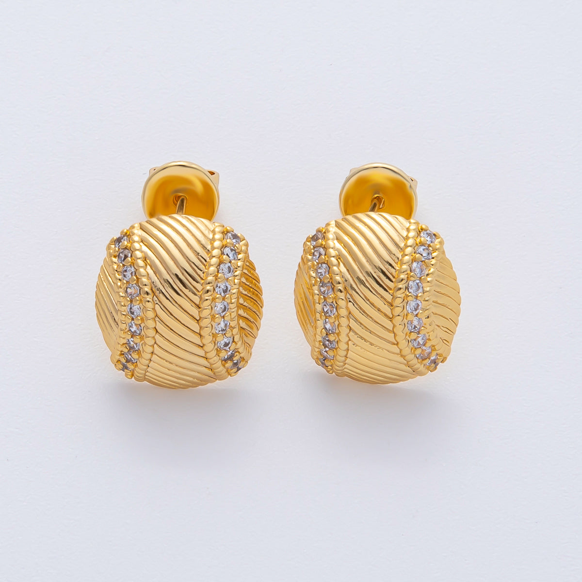 18K Gold Filled Baseball Sports Micro Paved CZ Stud Earrings | AD1631