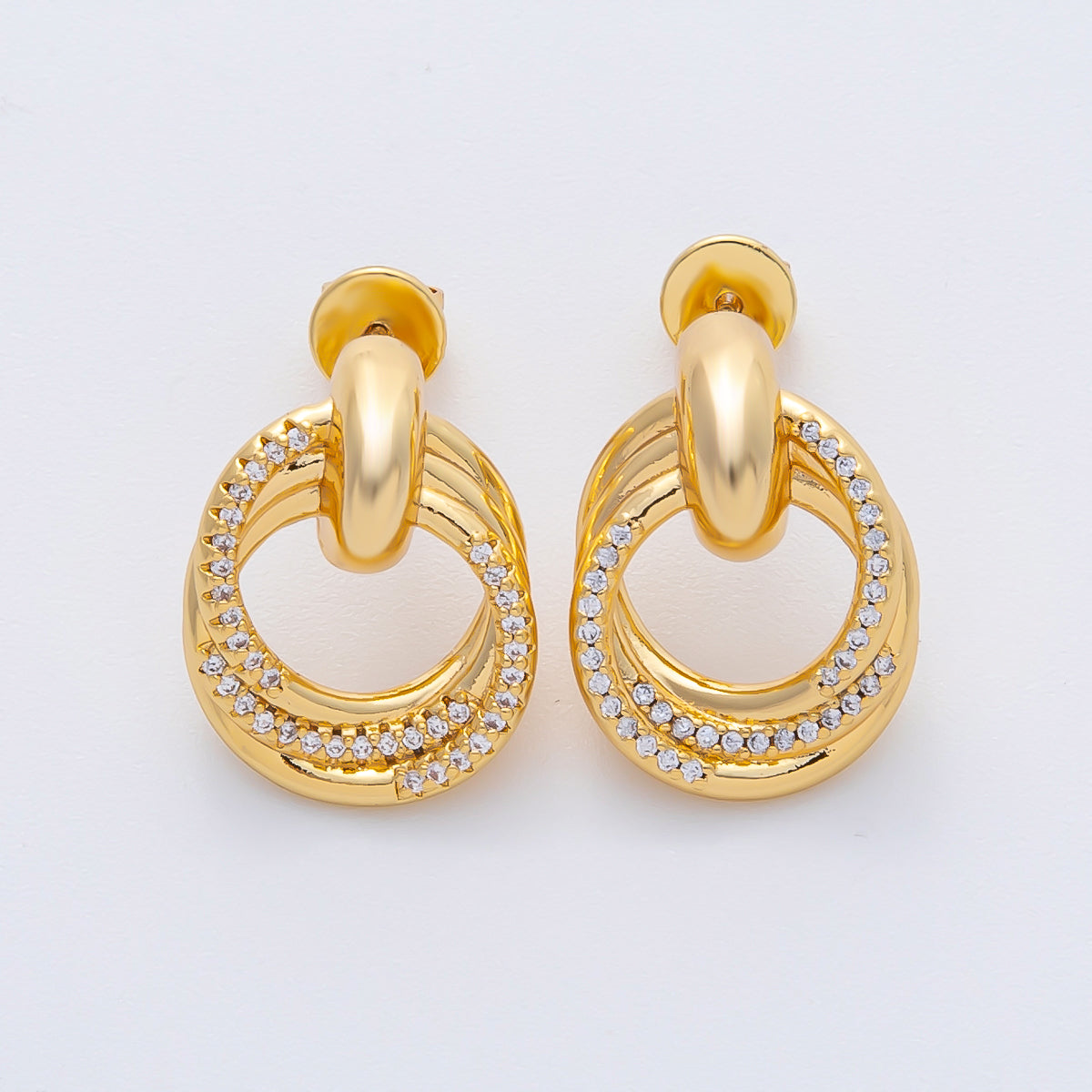 18K Gold Filled 21mm Micro Paved CZ Circular Doorknocker Drop Stud Earrings | AD1632