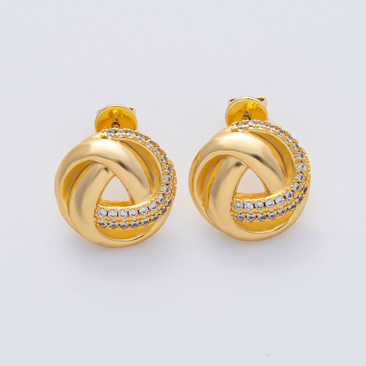 18K Gold Filled 17.5mm Triple Knot Micro Paved CZ Stud Earrings | AD1633