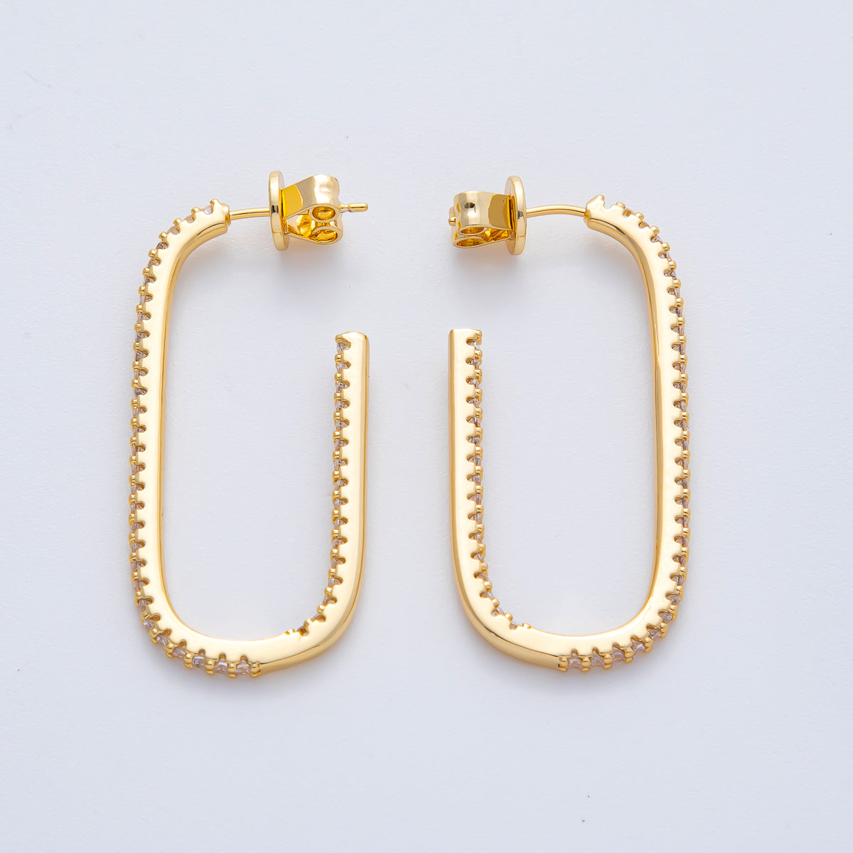 18K Gold Filled 40mm Micro Paved CZ J-Shaped Hoop Earrings | AD1635